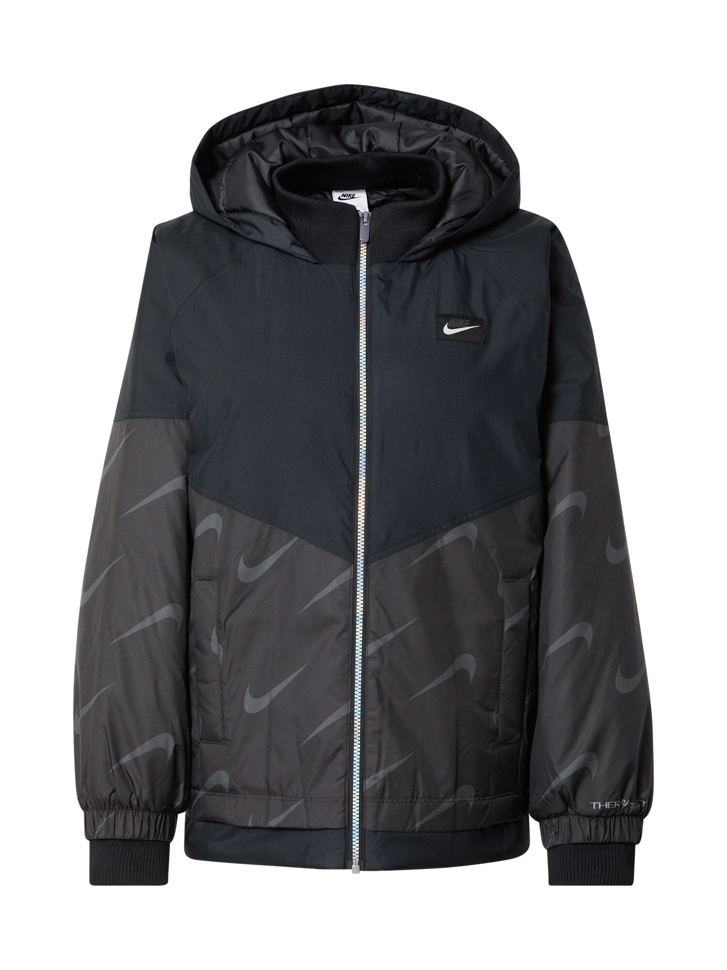 Nike Sportswear Demisezoninė striukė pilka / tamsiai pilka / juoda / balta