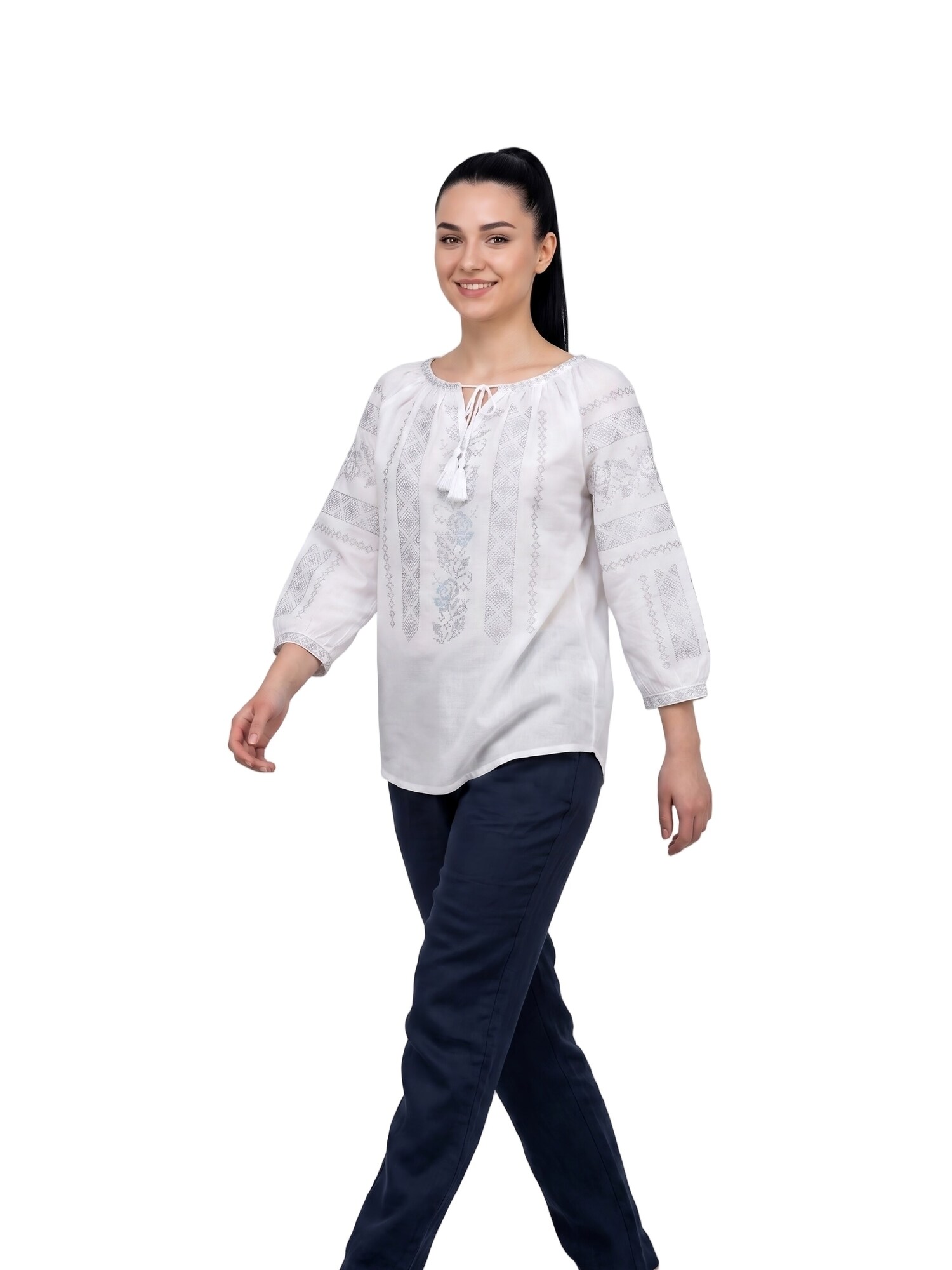 Rody’s forever Blusa tradicional 'Damenbluse AU26 weiß/silber marimea S' blanco