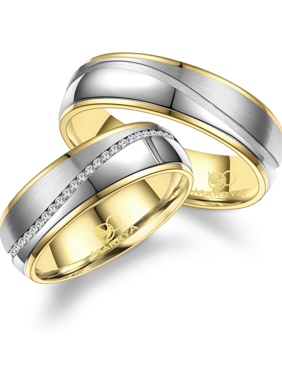 Ring 'MARRYA ES-22 Ehering aus Edelstahl Silberfarben & Gelbgold plattiert'