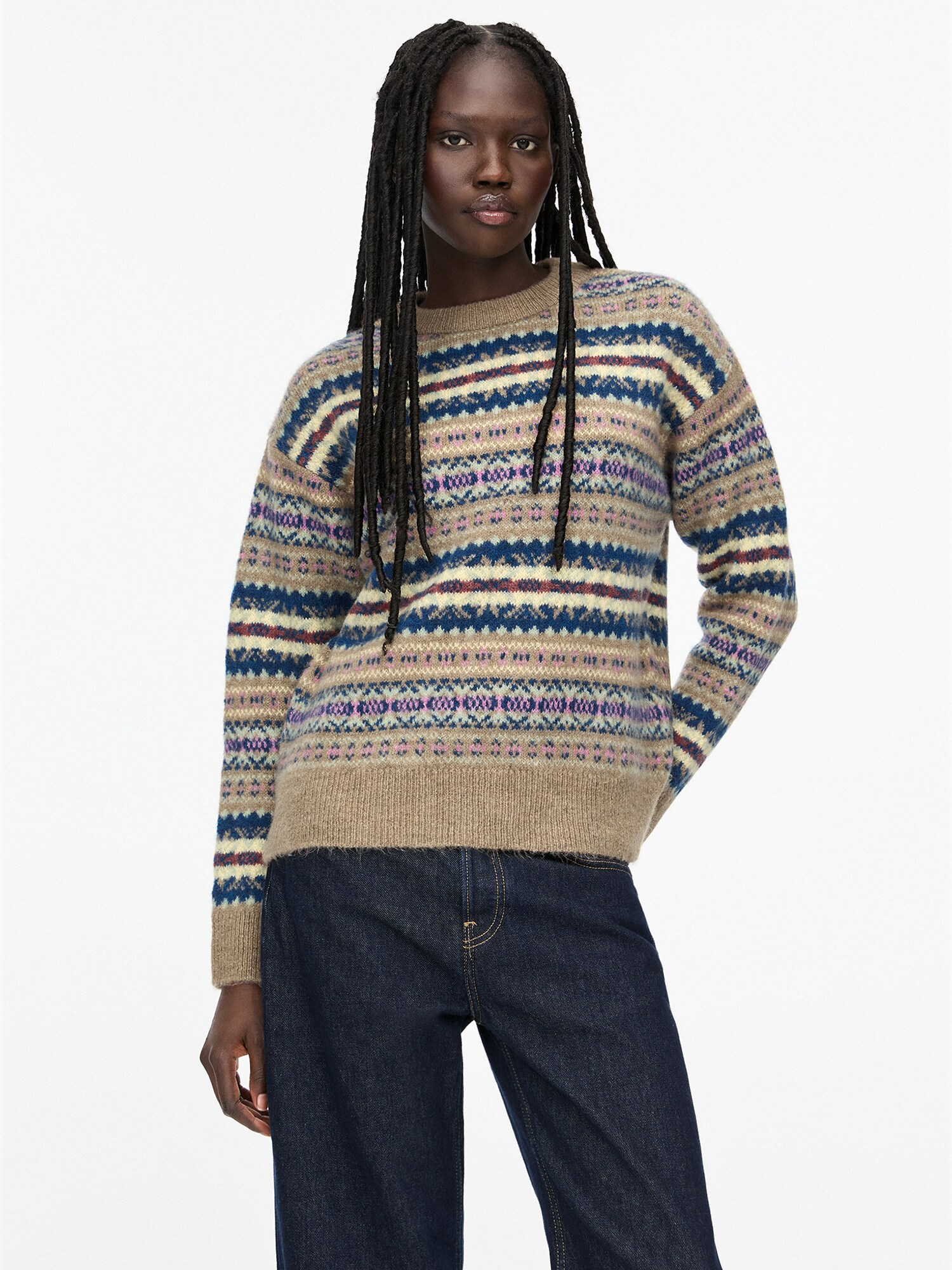 Pull&Bear Pulóver  krém / tengerészkék / világosbarna / orchidea termék 2. képe
