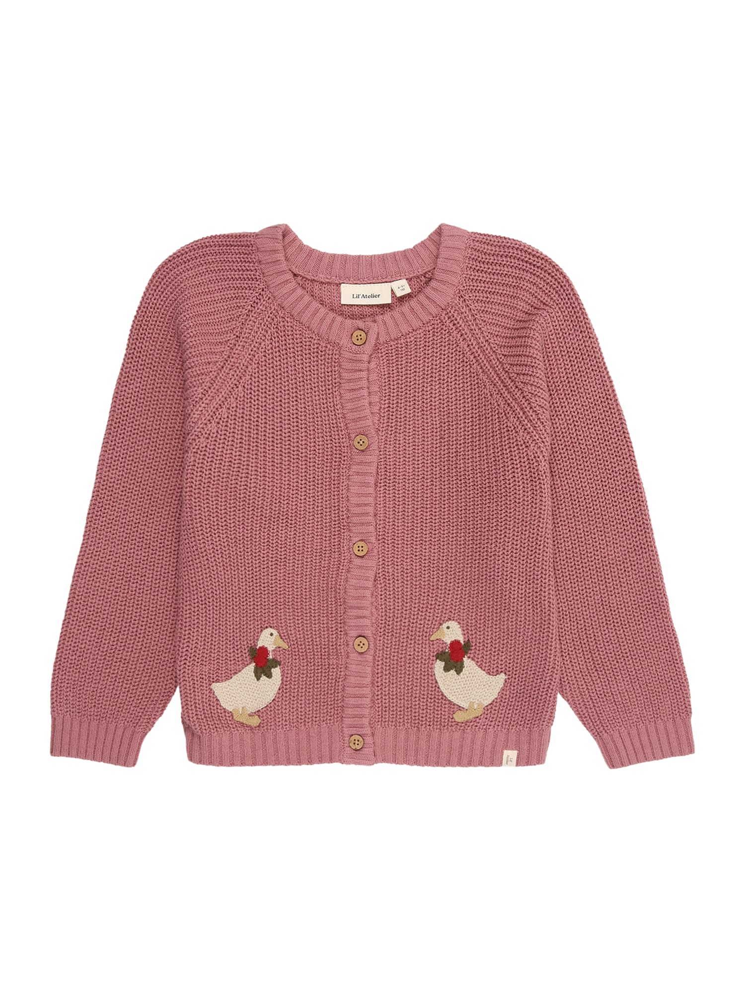 Lil'Atelier Strickjacke 'NMFEMLEN' oliv / altrosa / knallrot / weiß