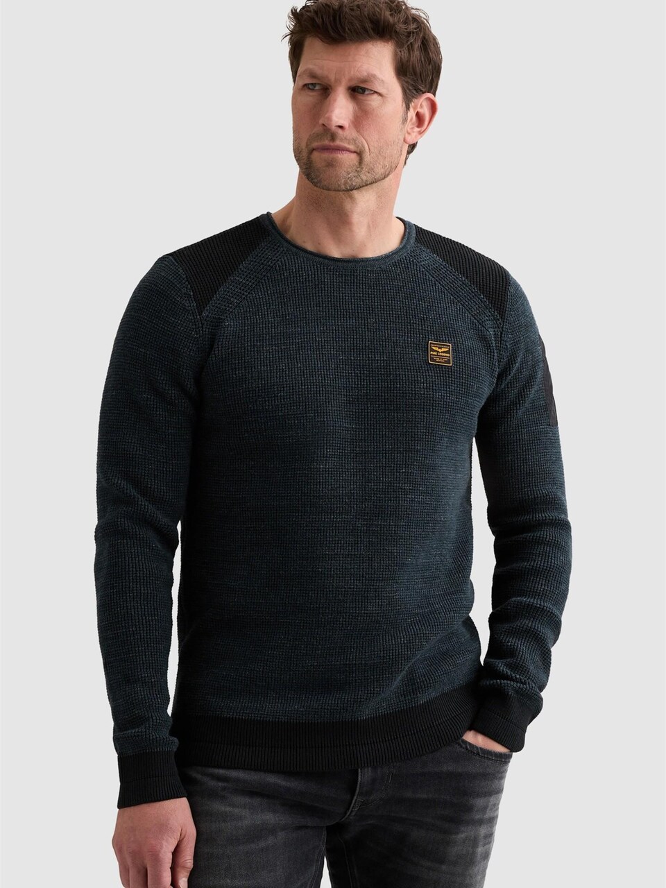 Tröja 'Pullover in cotton mélange with flight pocket'