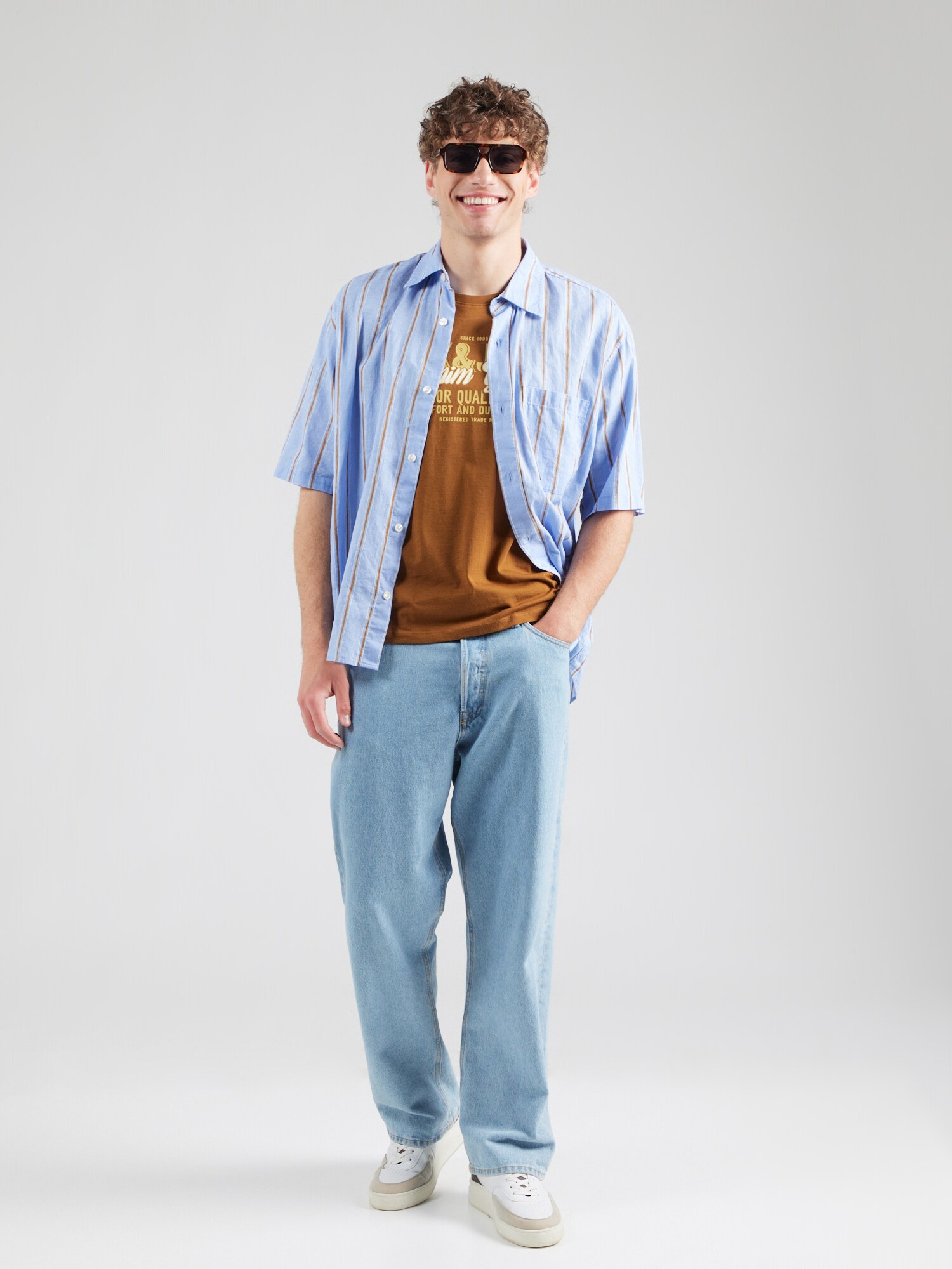JACK & JONES Póló  karamell / pasztellsárga / fehér termék 2. képe