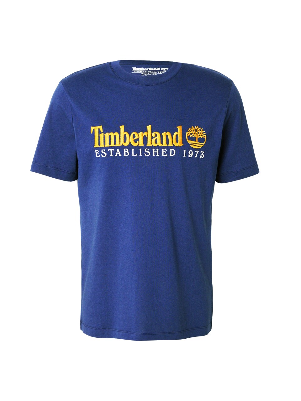 T-shirt 'ESTABLISHED 1973' marinblå / mörkorange