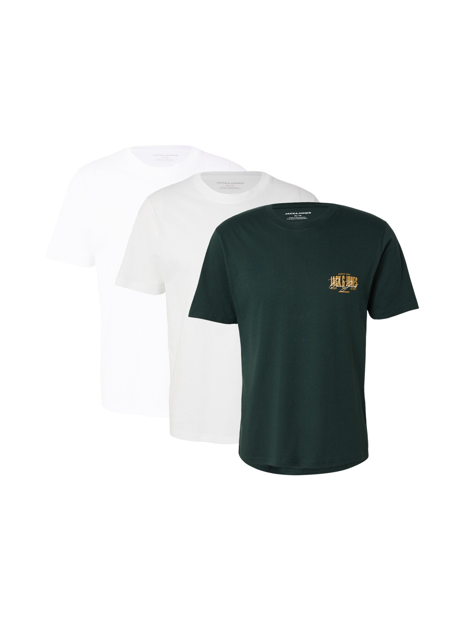 JACK & JONES Tričko 'JJAERO'  svetlosivá / tmavozelená / oranžová / biela