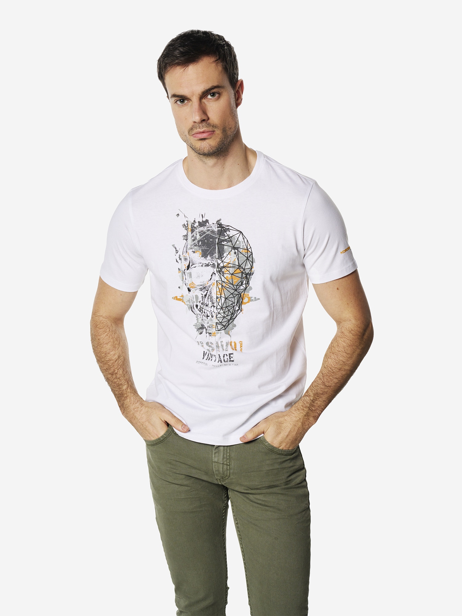 KOROSHI Tricou galben / gri / alb