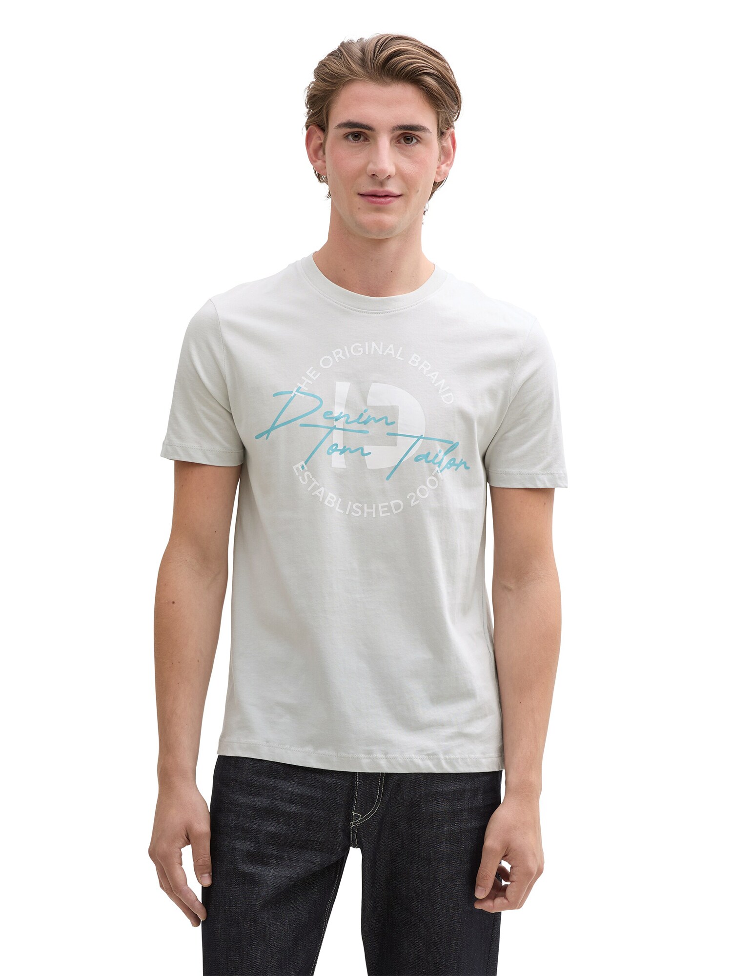 TOM TAILOR DENIM Póló  azúr / világosszürke / fehér termék 2. képe