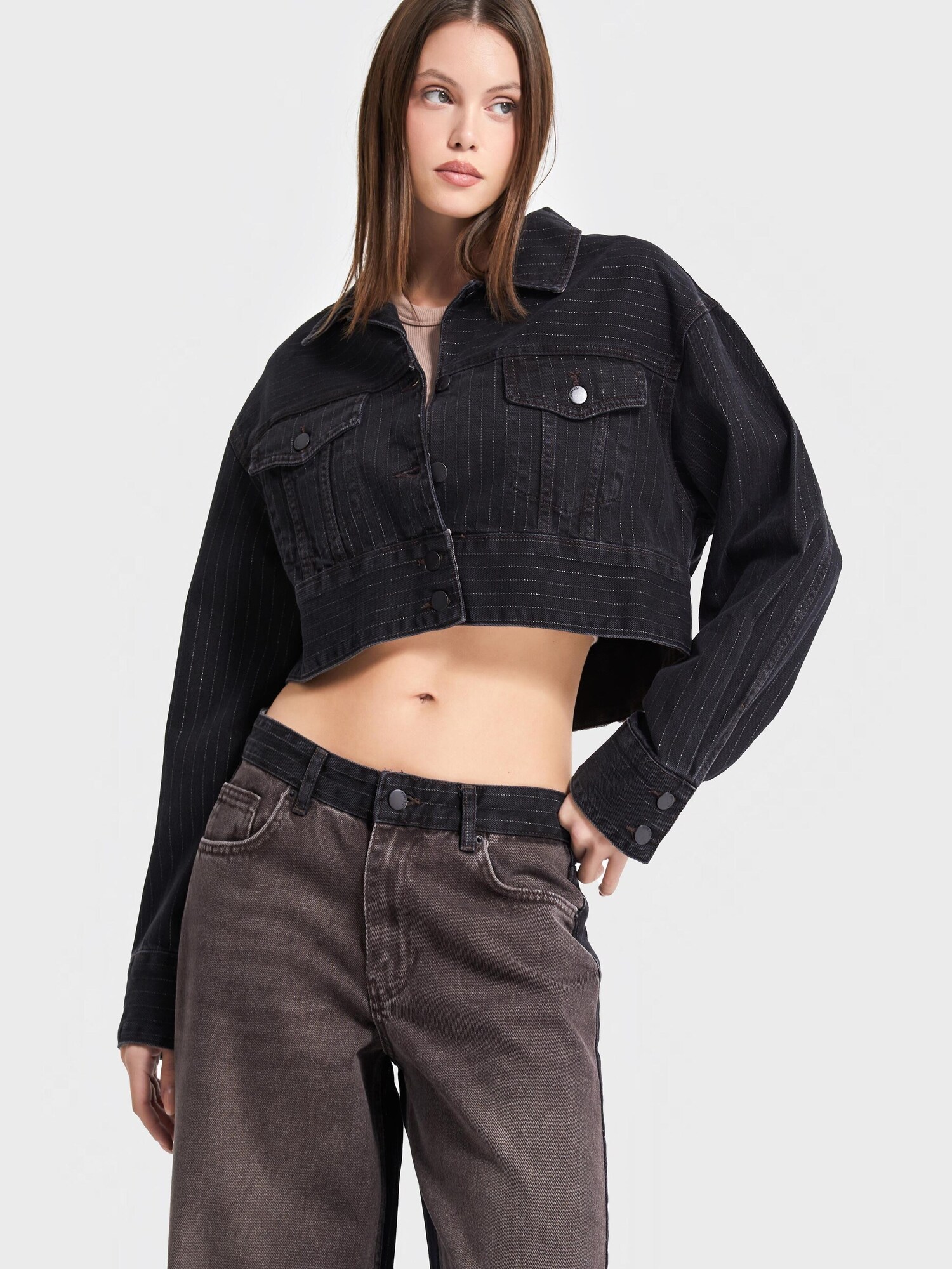 It's Basic Its Basic Übergangsjacke Striped Denim Jacket