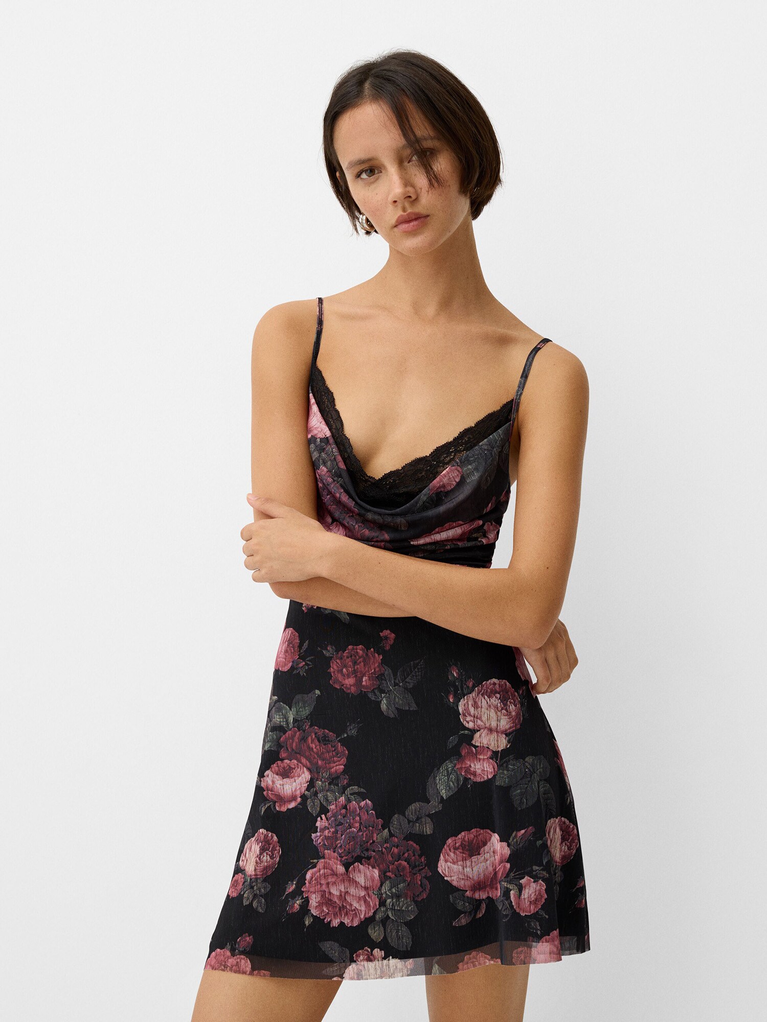 Bershka Ruha  sötétzöld / magenta / fáradt rózsaszín / fekete termék 2. képe