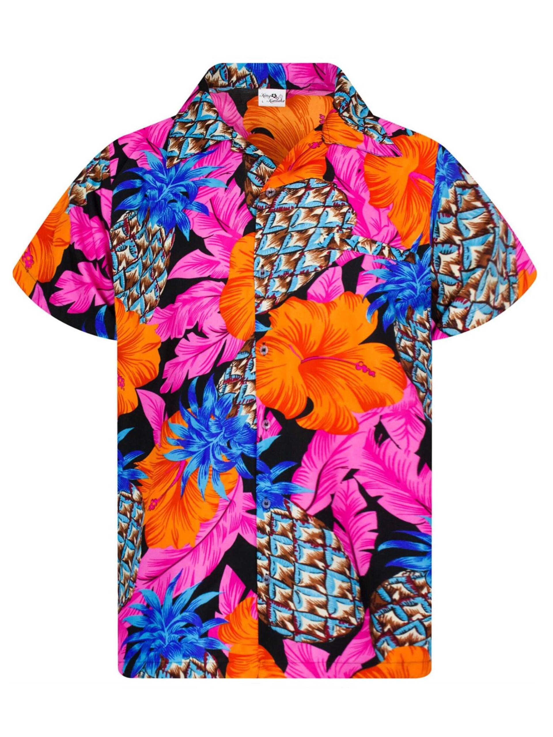 King Kameha T-shirt 'Pineapple Hibiscus Black Line' herr