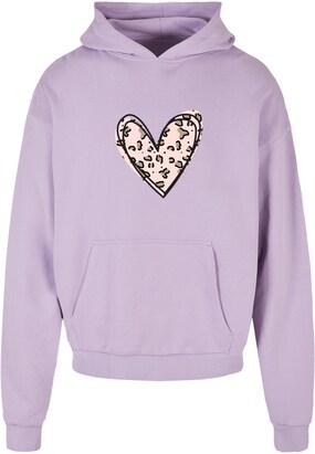 Merchcode Sweatshirt ‘Valentines Day – Leopard Heart’ Lila / Pink / Zwart