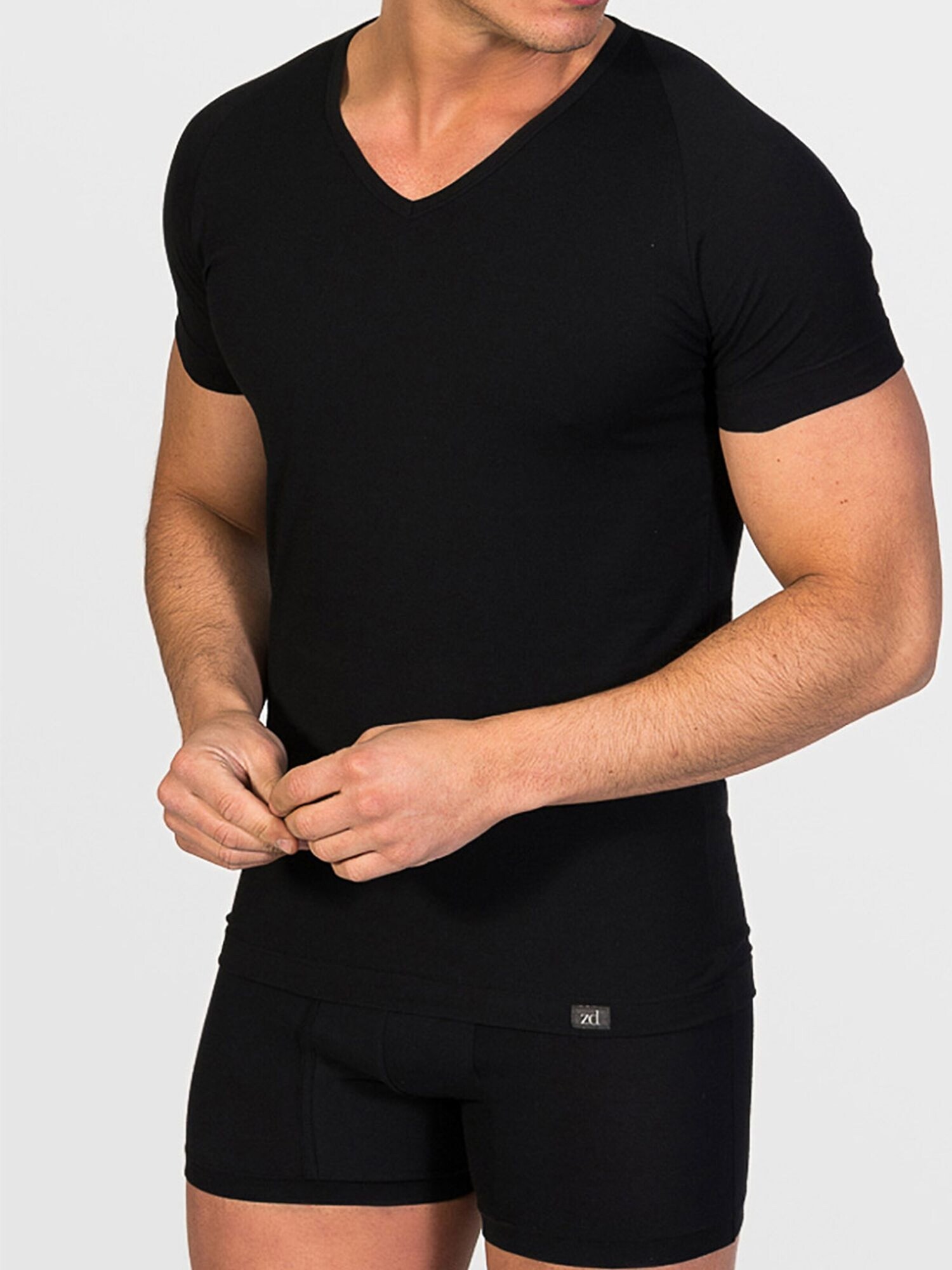 zd ZERO DEFECTS Camiseta térmica 'V-Neck T-Shirt Egiptian Cotton'  negro