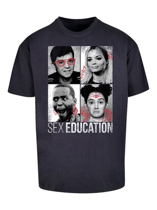 F4NT4STIC Shirt ‘Sex Education Class Photos Netflix TV Series’ Donkerblauw / Grijs / Rood