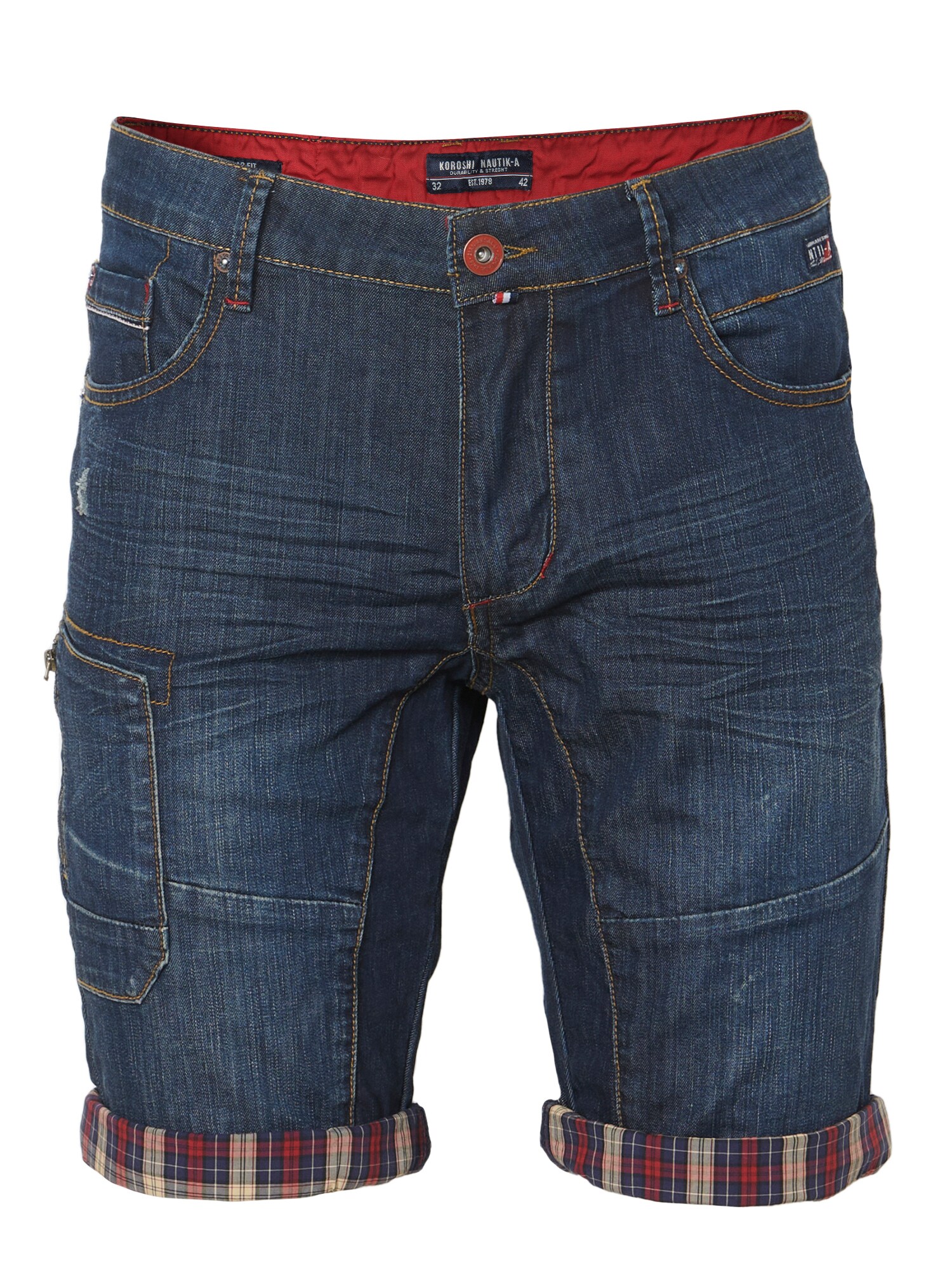 KOROSHI Džínsy  nebielená / námornícka modrá / modrá denim / tmavočervená