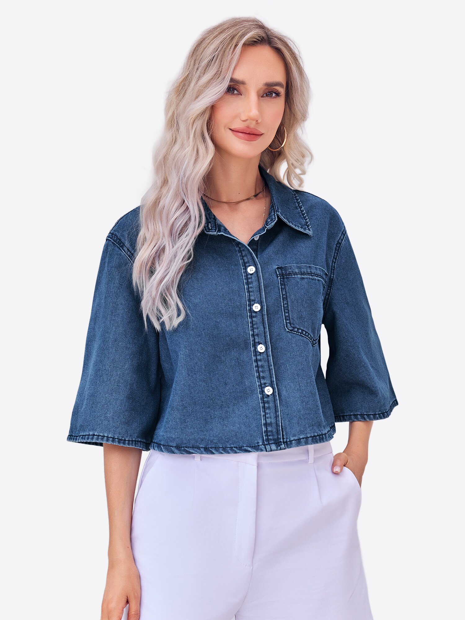 Imily Bela Blúzka  modrá denim (obrázok 5)