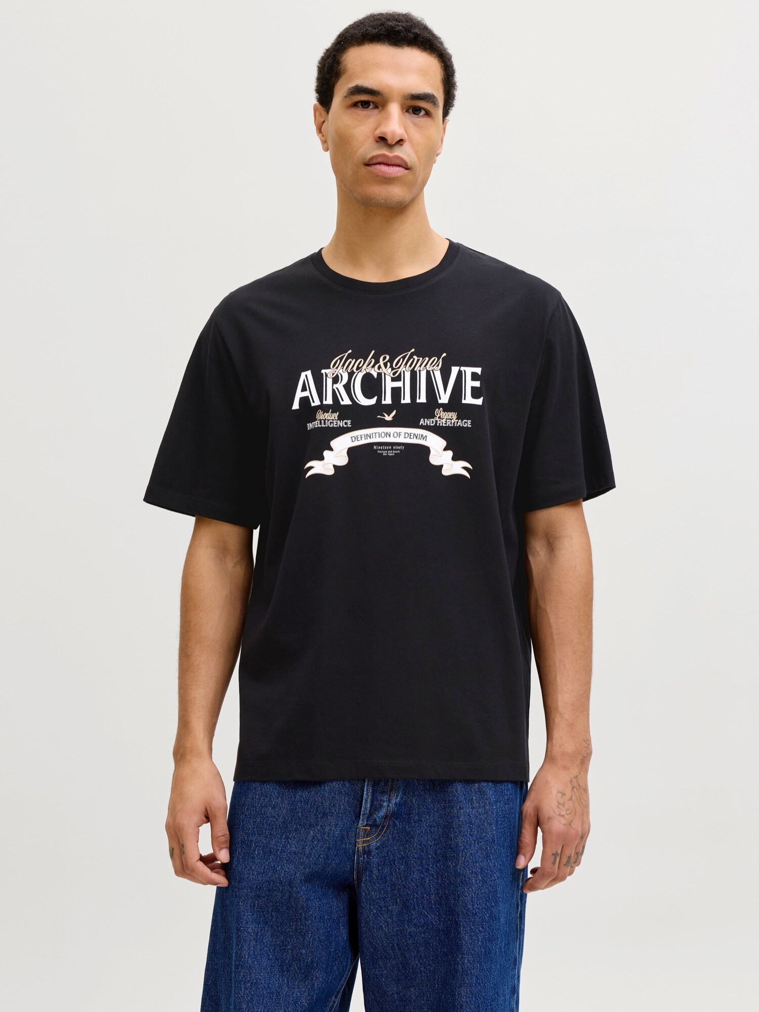 JACK & JONES Tricou JJEDOVER  bej deschis / negru / alb
