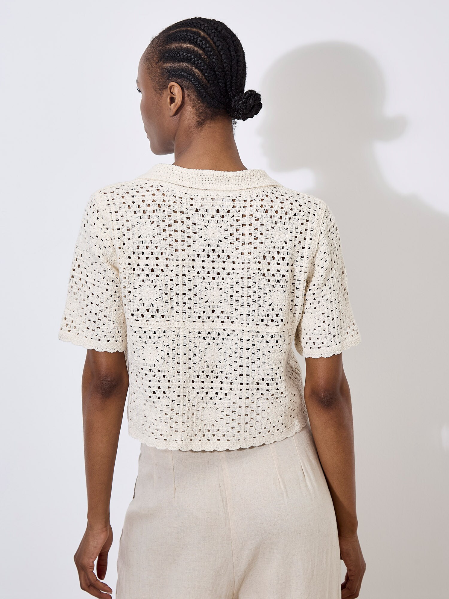 Thumbnail - Apricot Floral Cotton Crochet Cardigan