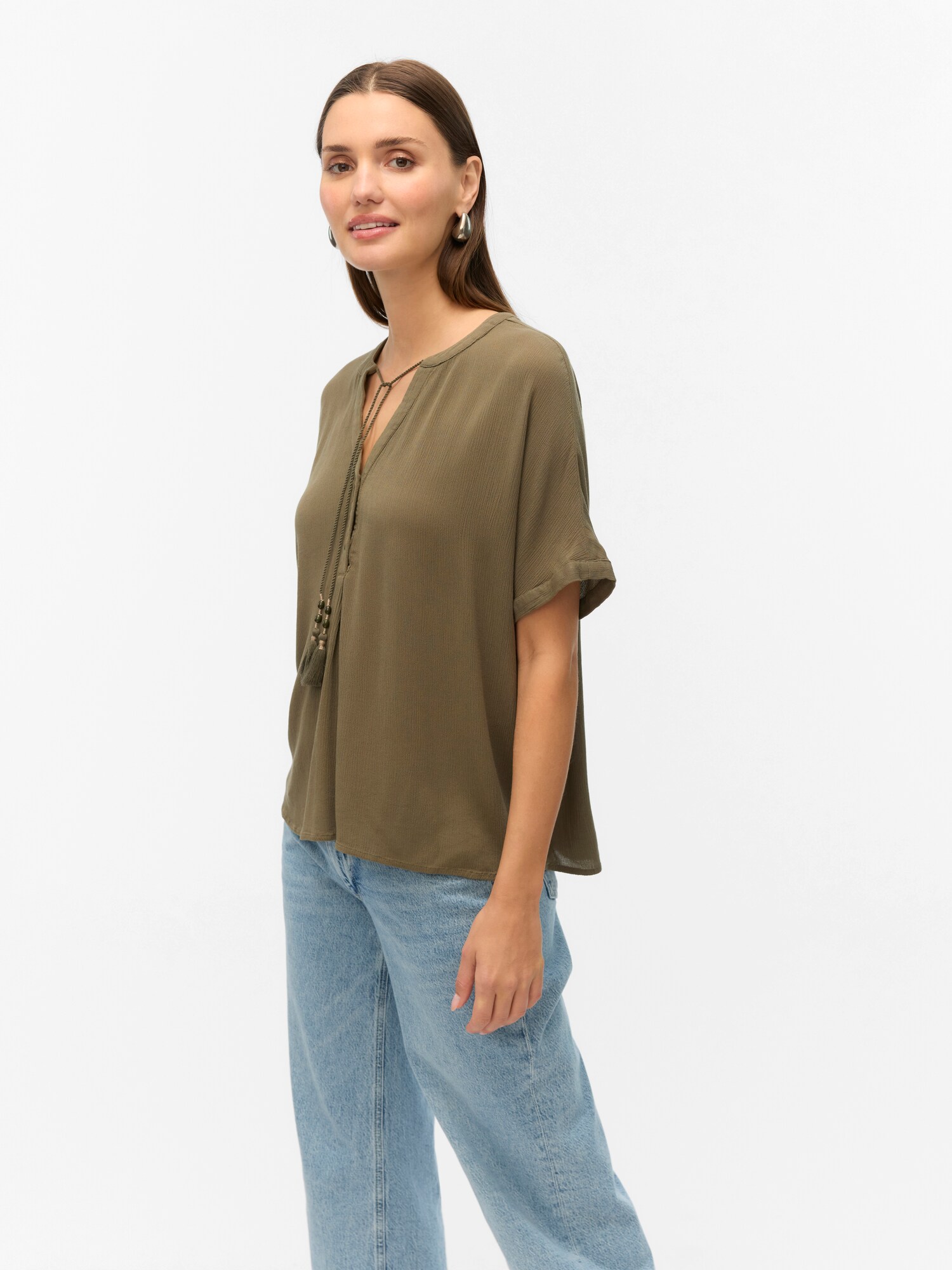VERO MODA Blúzka 'VMBENTE SS WIDE TOP WVN GA' olivová (obrázok 5)