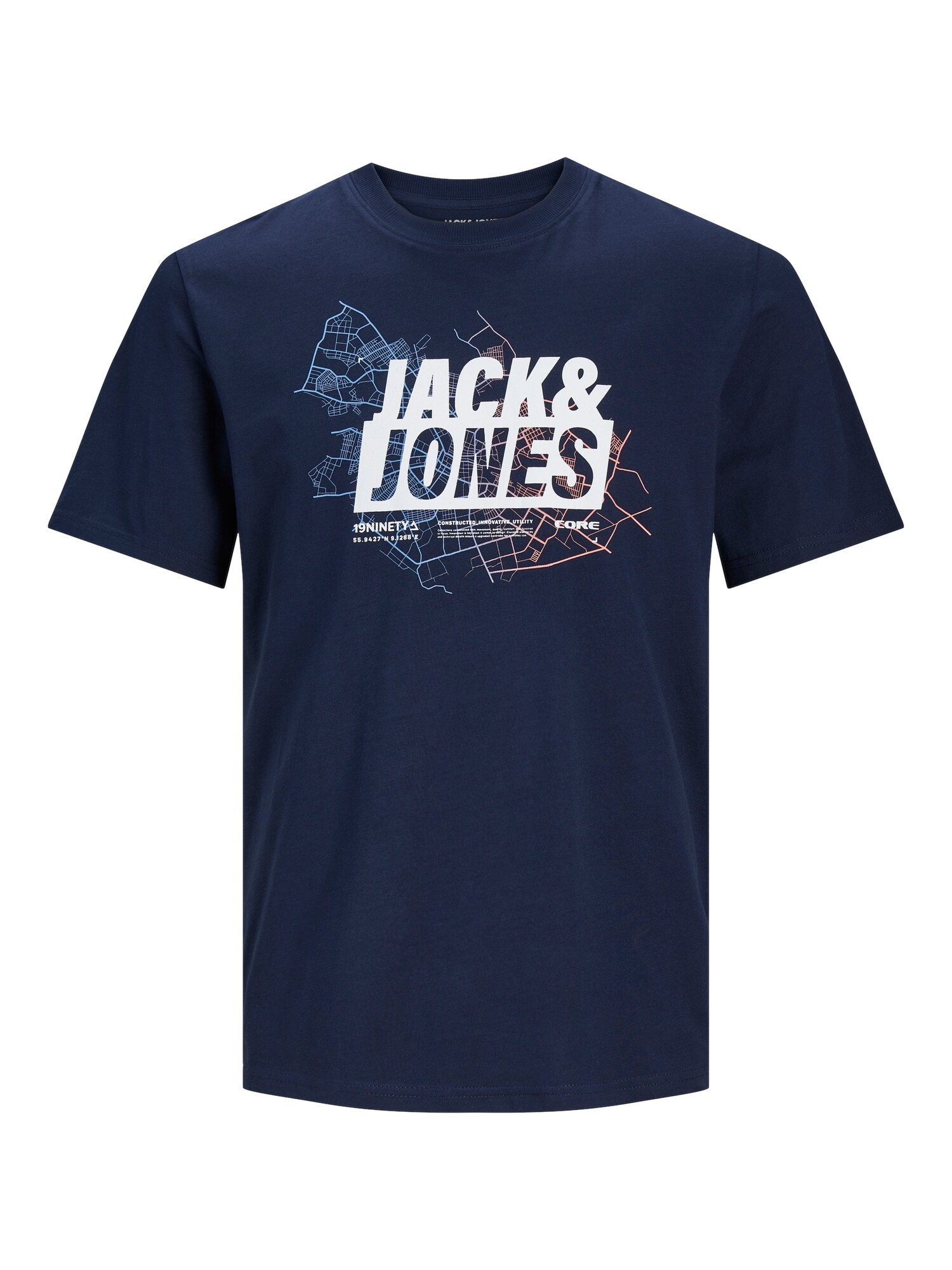 JACK & JONES Tričko 'JCOMap'  námornícka modrá / svetlomodrá / biela