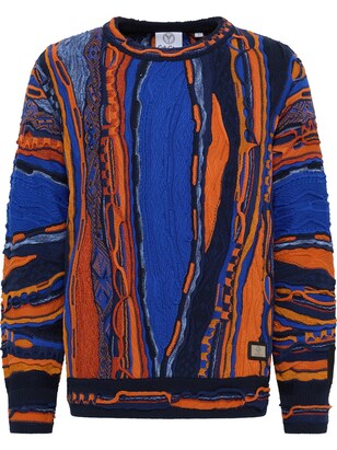 carlo colucci Trui ‘De Prezzo’ Royal blue/koningsblauw / Blauw gemêleerd / Oranje