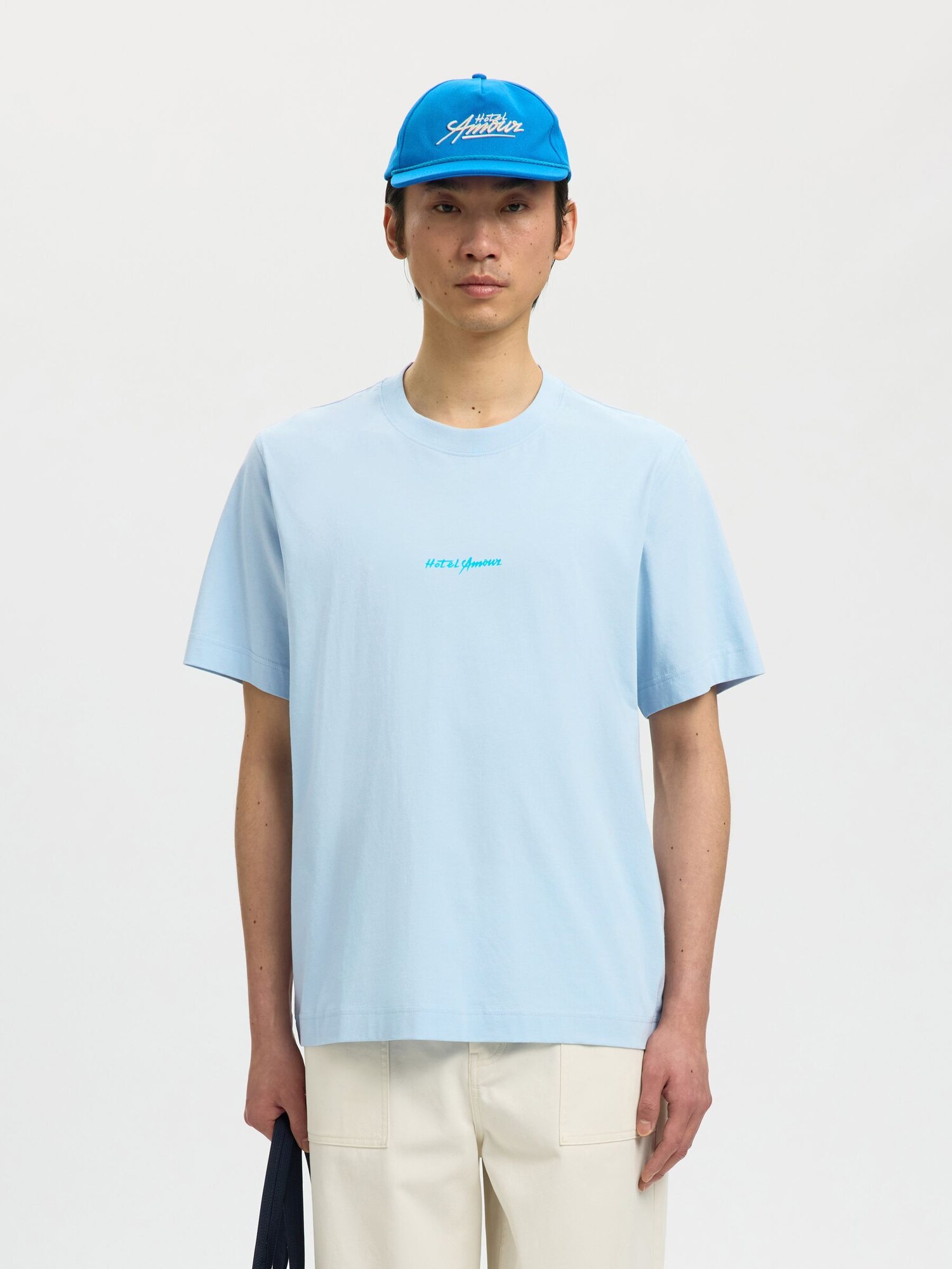 SELECTED Camiseta 'SLHElias'  camelo / beige claro / azul claro / blanco