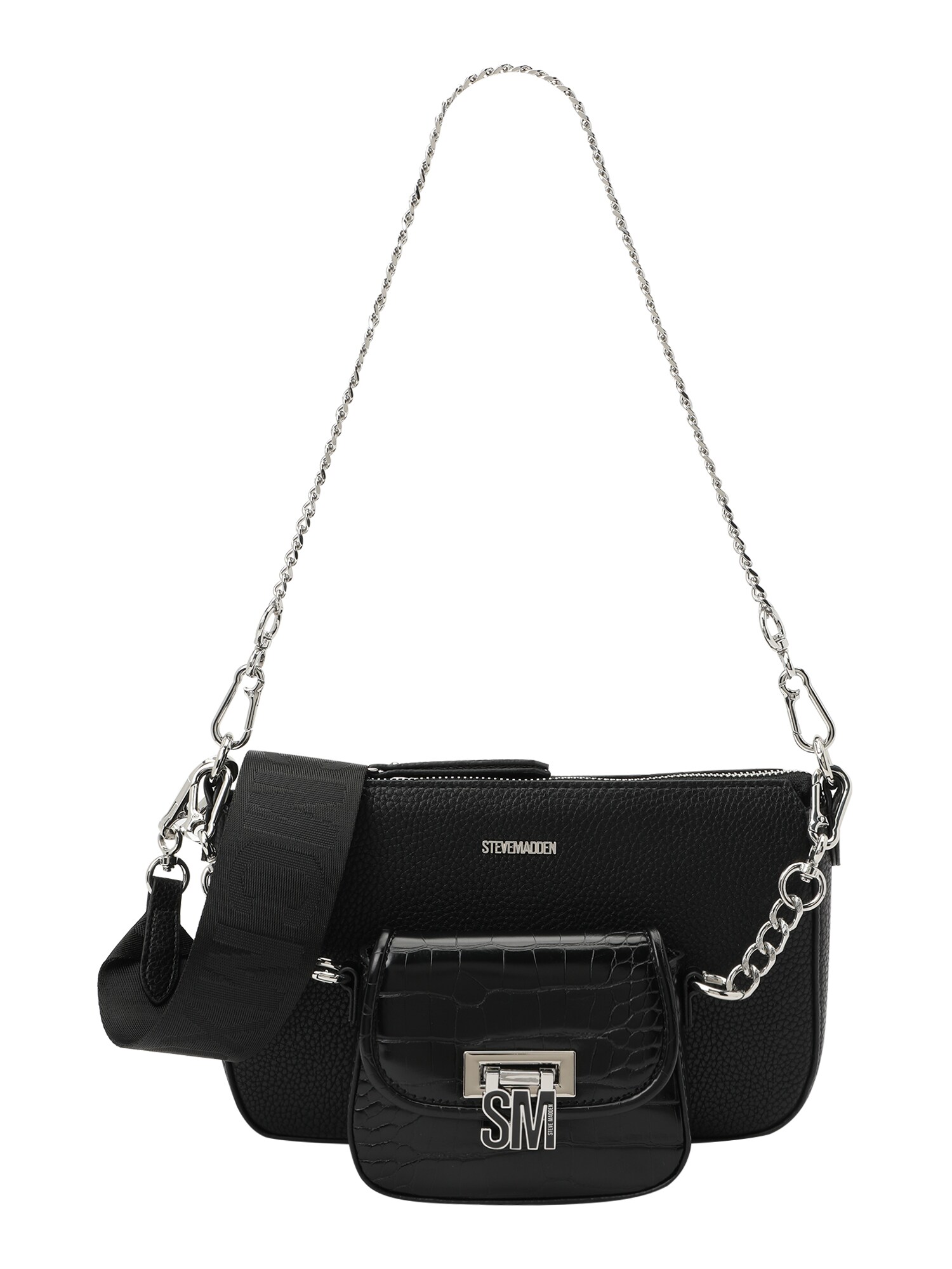 Steve Madden Schoudertas 'Bnaim' Zwart / Zilver