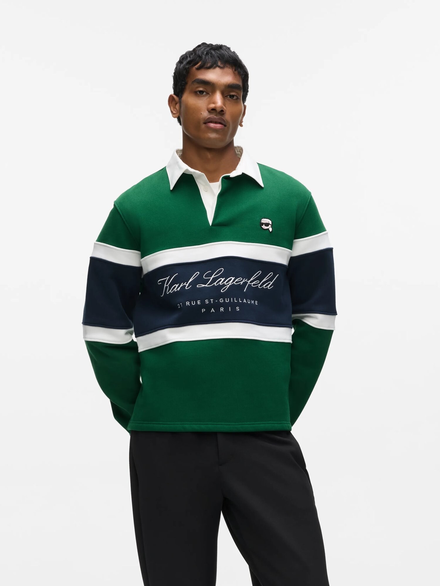 Karl Lagerfeld Sudadera 'Ikon' marino / verde hierba / blanco – imagen 3