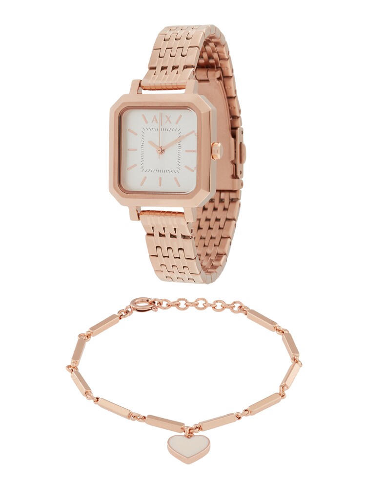 ARMANI EXCHANGE Set:Uhr mit Armband 'LEILA' Damen Größe One Size rosegold / weiß