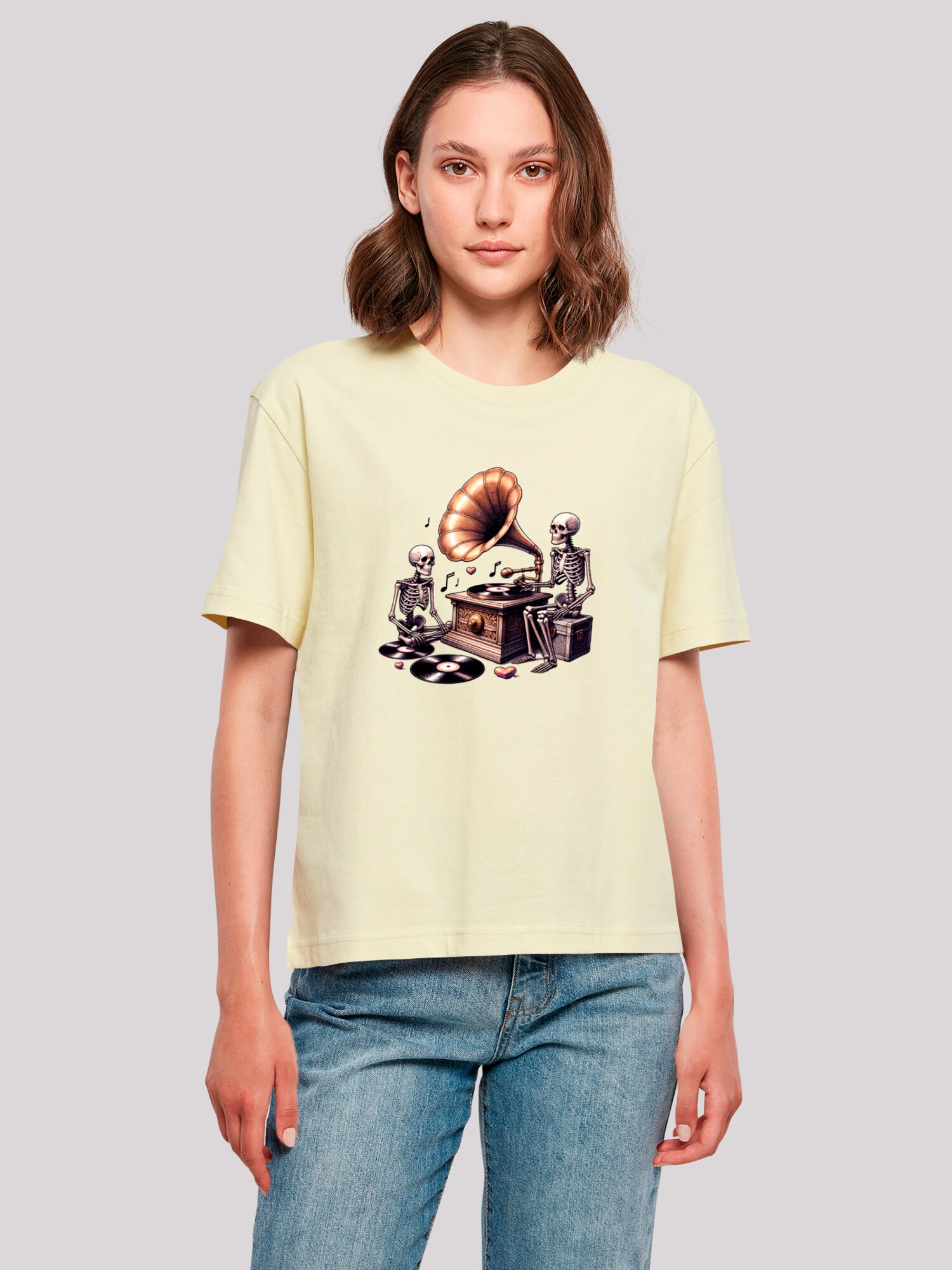 Thumbnail - F4NT4STIC T-Shirt Gothic Skeleton Vintage Vinyl Plattenspieler