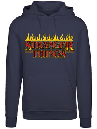 F4NT4STIC Sweatshirt ‘Stranger Things Fire Netflix TV Series’ Donkerblauw / Geel / Donkeroranje