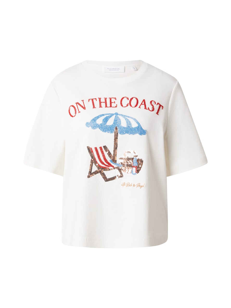 T-shirt 'Coast' himmelsblå / brun / röd