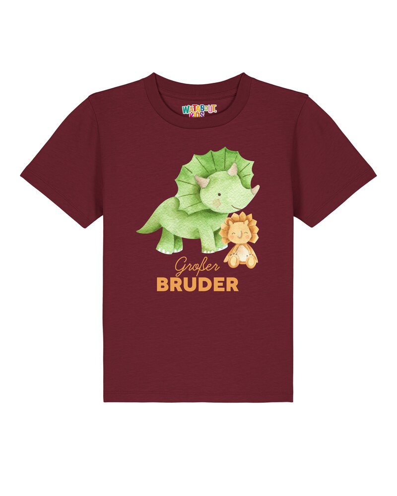 watabout.kids T-Shirt 'Dinosaurier 07 Großer Bruder' Jungen Größe 98/104 beige / hellgrün / orange / bordeaux