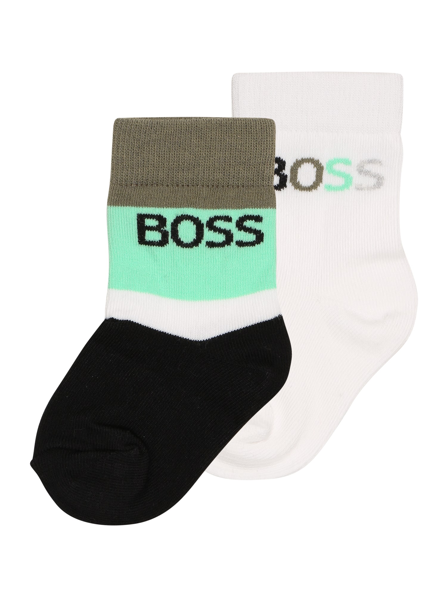 BOSS Kidswear Kojinės juoda / balta / mėtų spalva / alyvuogių spalva