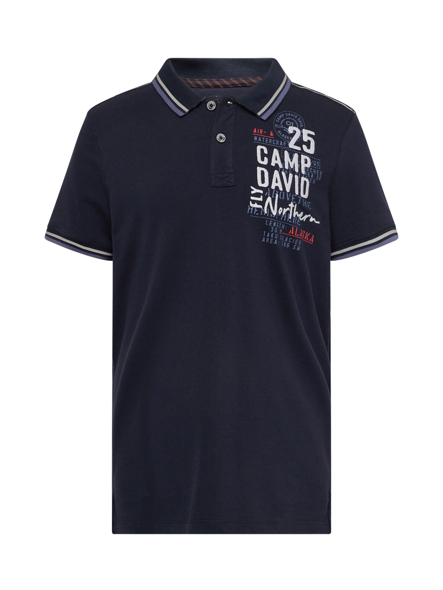 CAMP DAVID Tricou 'Alaska Ice Tour'  bleumarin / albastru porumbel / roșu / alb