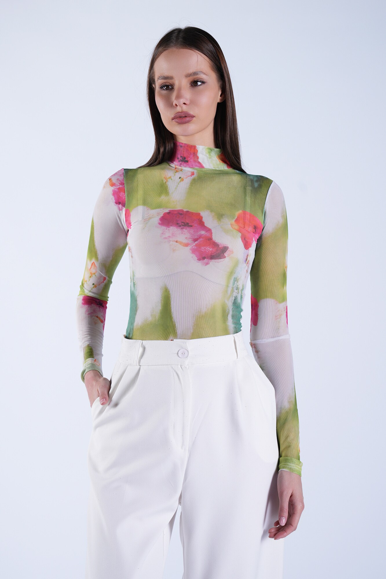 Trend Alaçatı Stili Camiseta  verde / oliva / rosa / blanco
