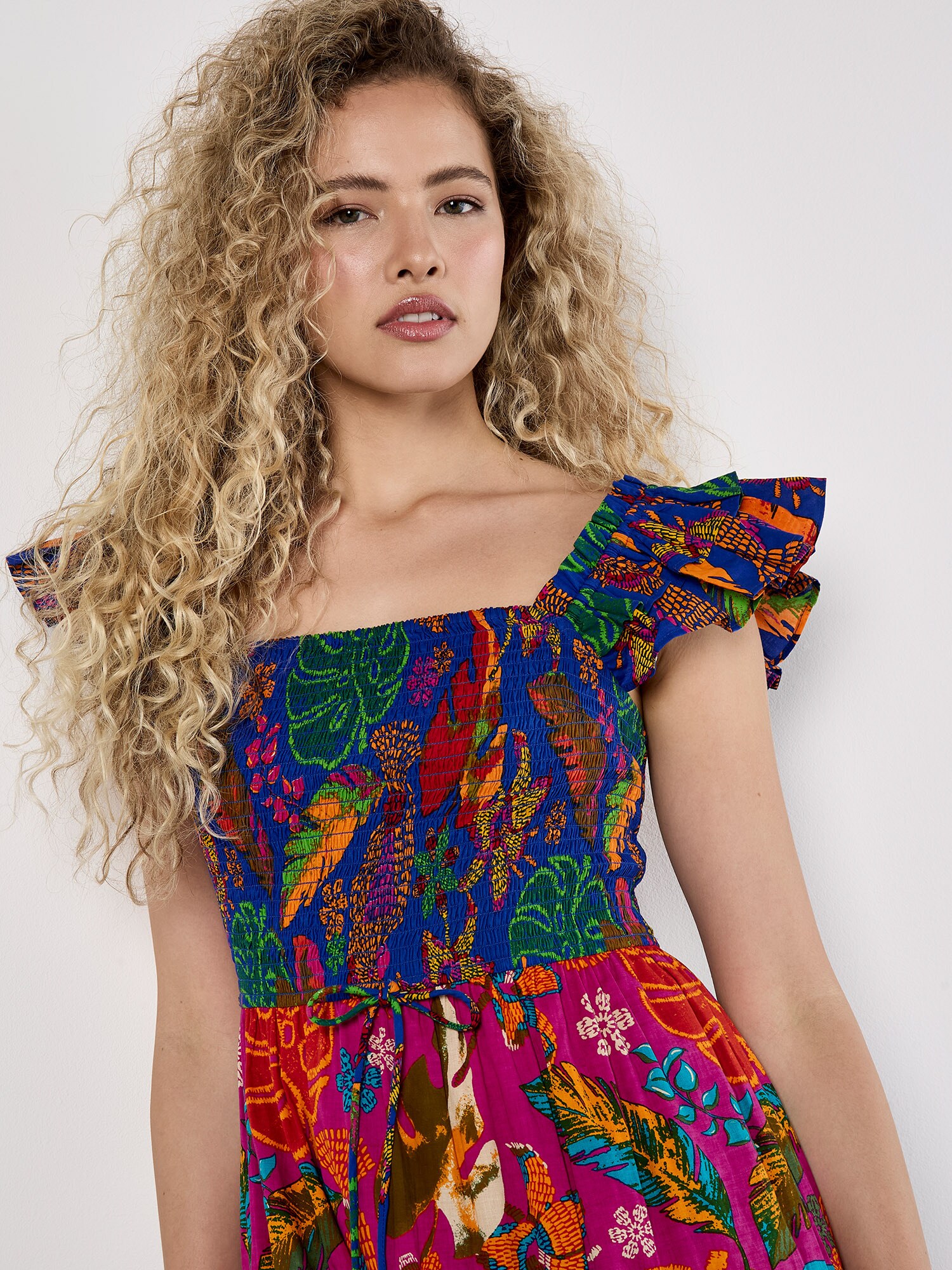 Thumbnail - Apricot Colour Pop Parrot Print Maxi Dress