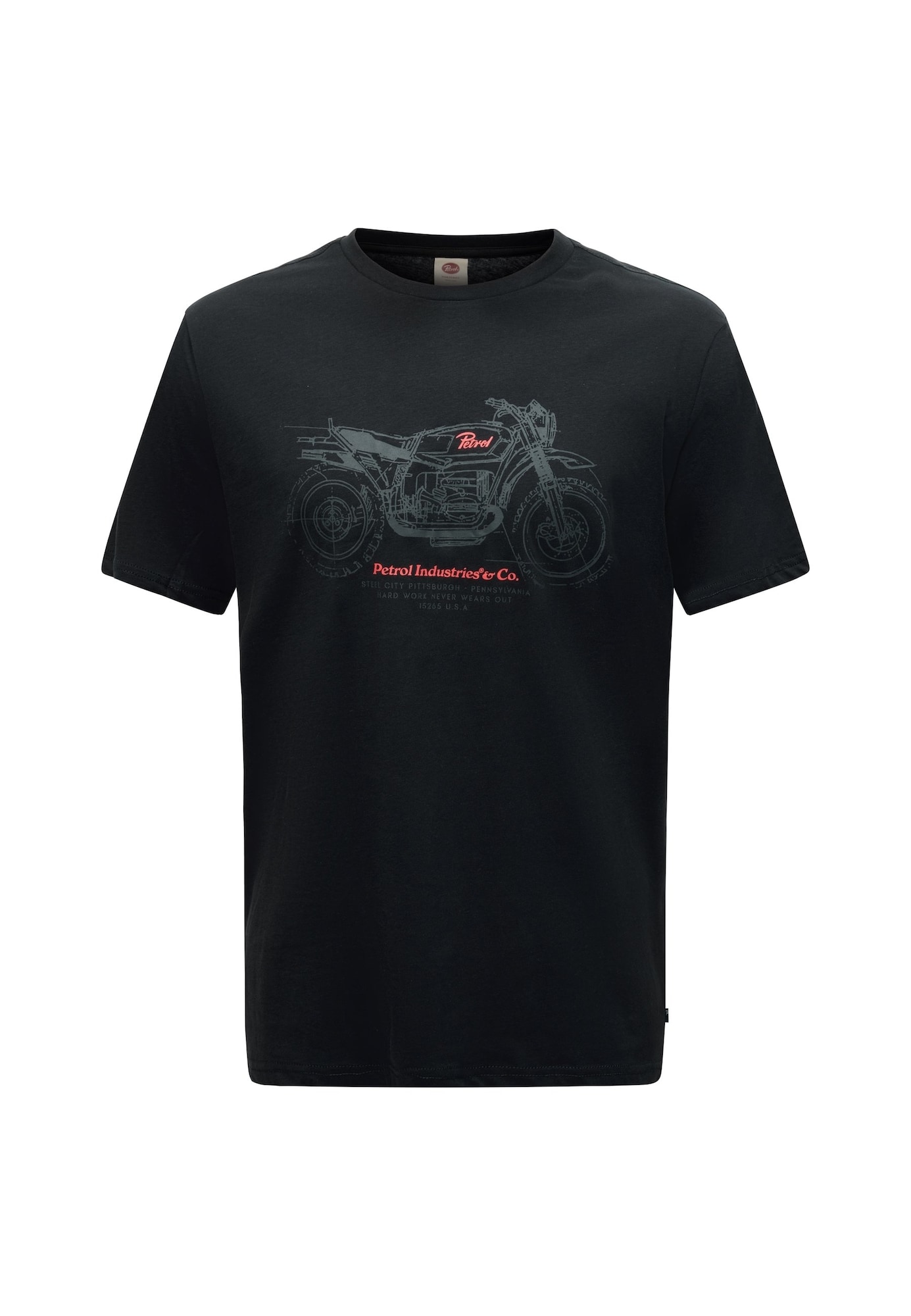 Petrol Industries Tricou pământiu / roșu pepene / negru