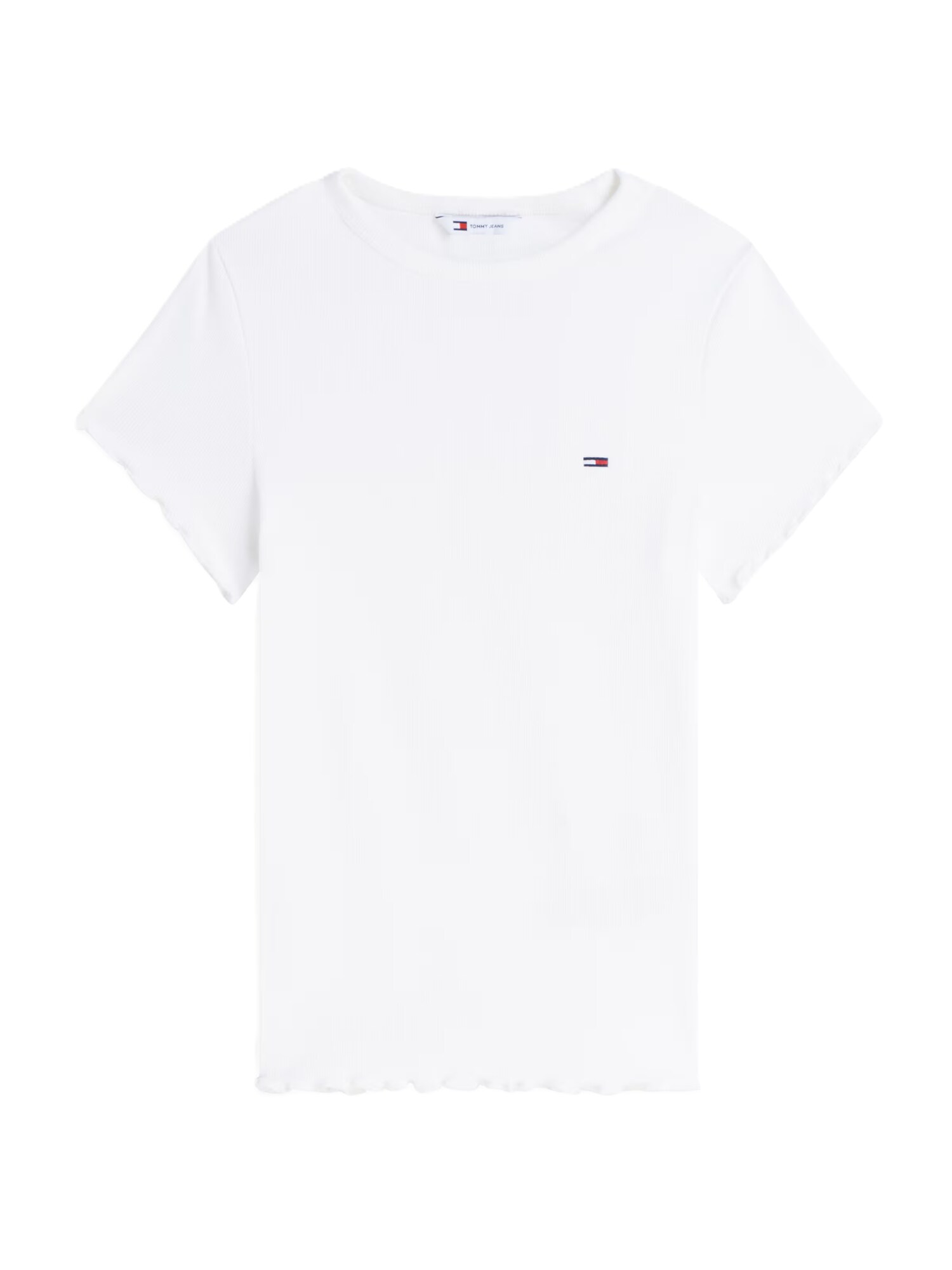 Tommy Jeans Tricou 'Ruffle Trim Slim'  alb