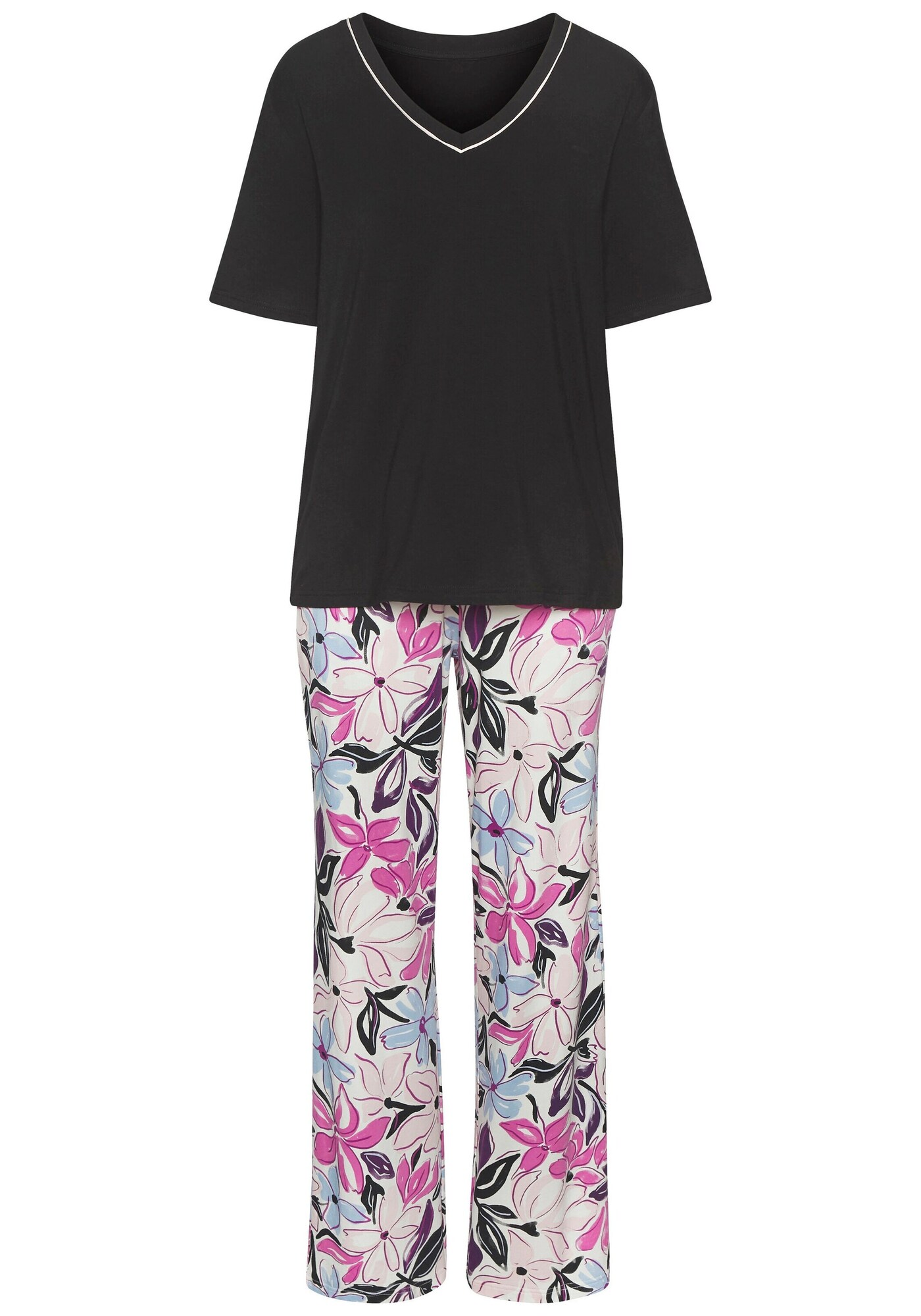 LASCANA Pijama  roz / roz pitaya / negru / alb