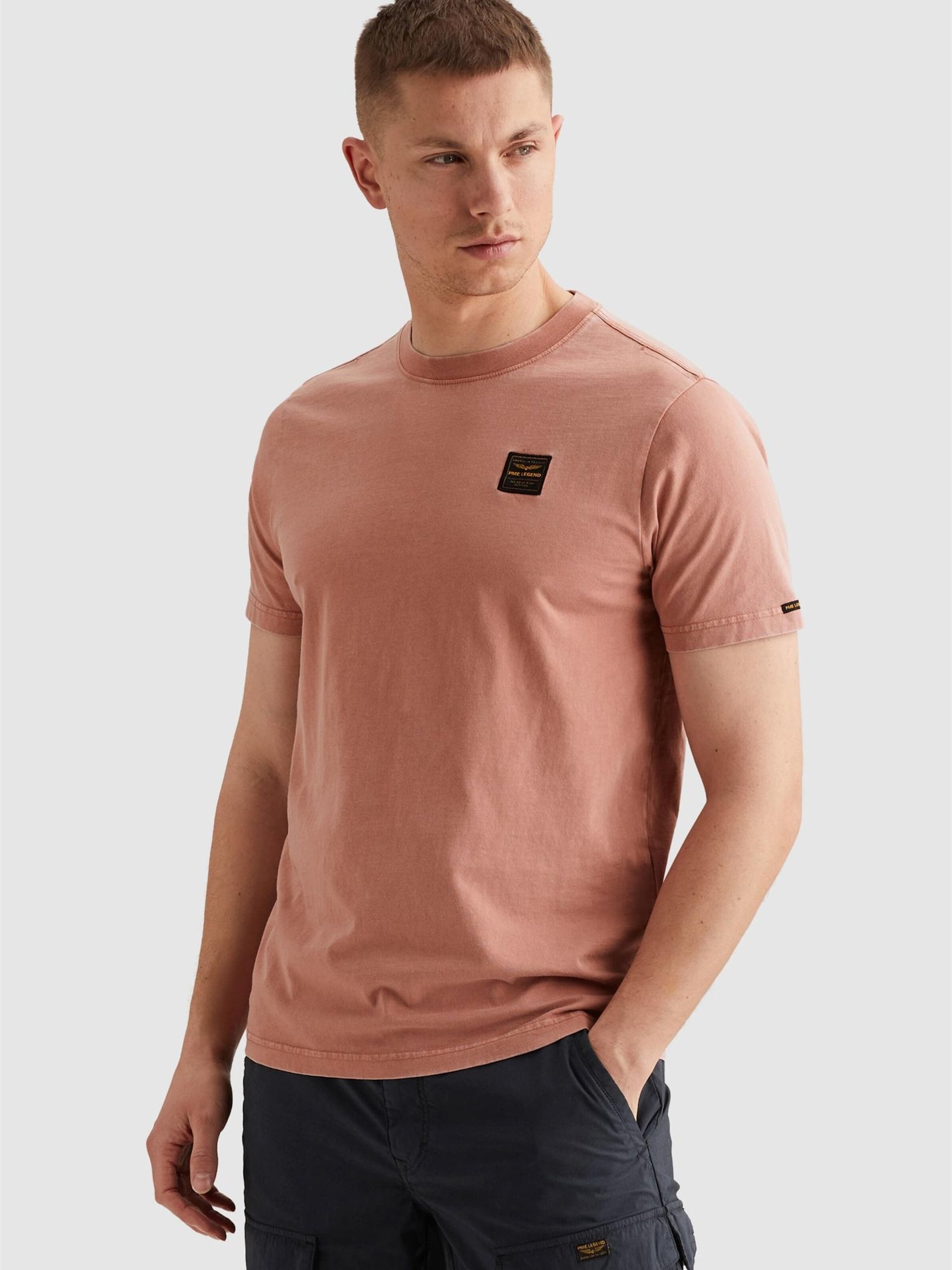 PME Legend T-shirt 'T-shirt with badge and a garment-dye wash' herr