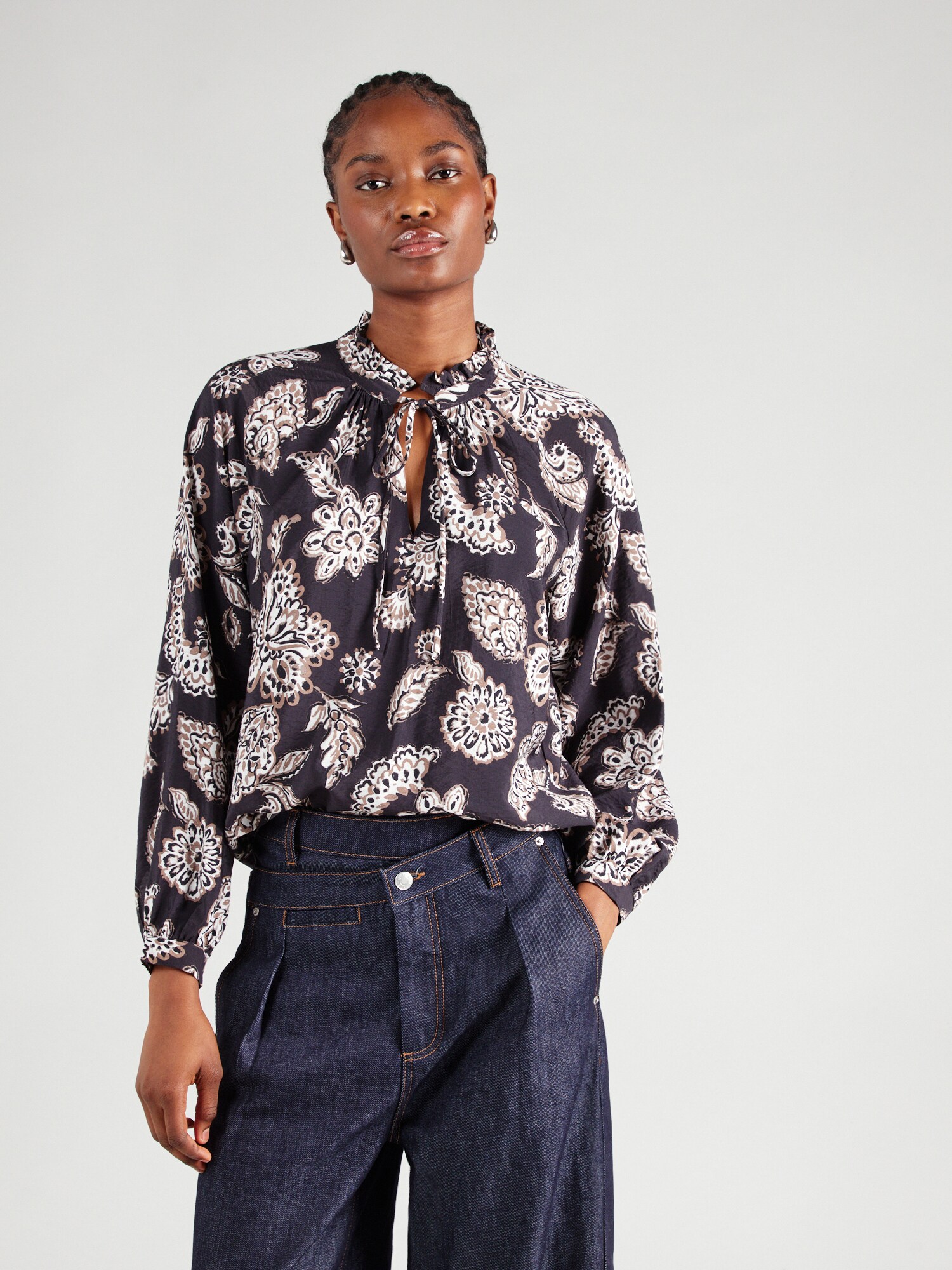 VERO MODA Blúz 'VMJOSIE JOAN'  taupe / antracit / fekete / fehér termék 2. képe