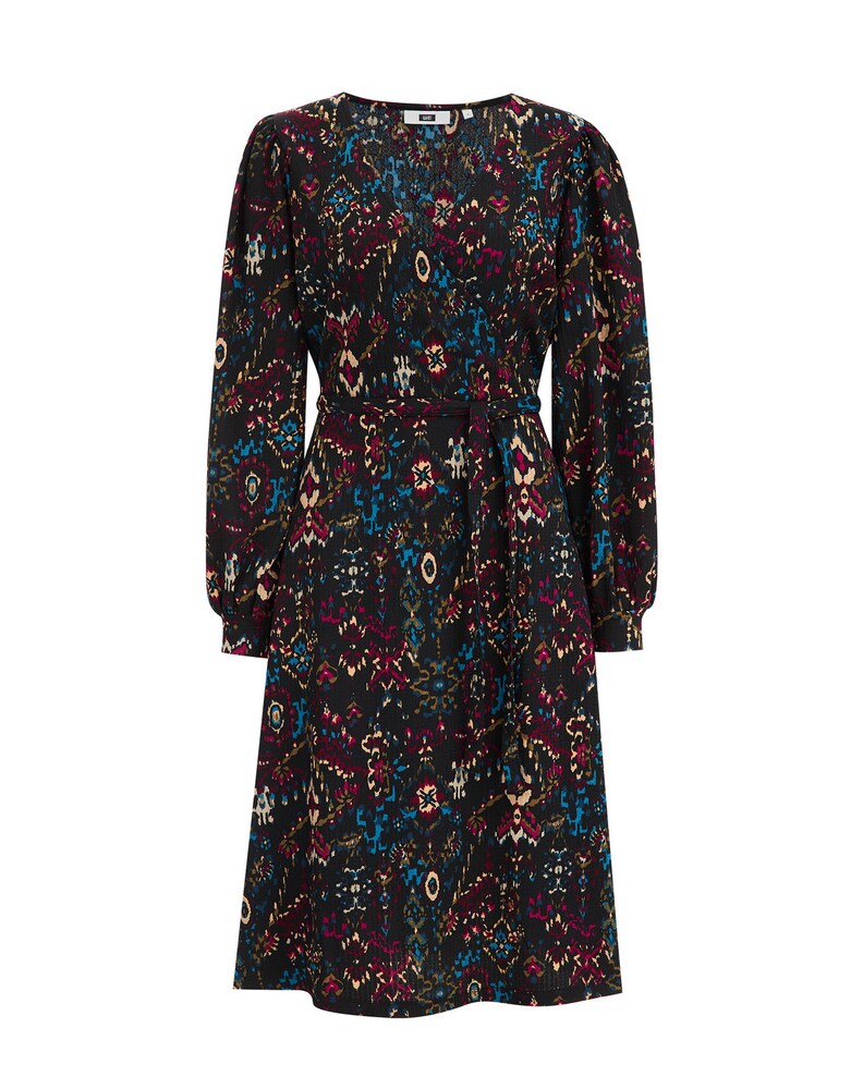 WE Fashion Kleid Damen Größe 34 beige / cyanblau / pink / schwarz Winterkleid