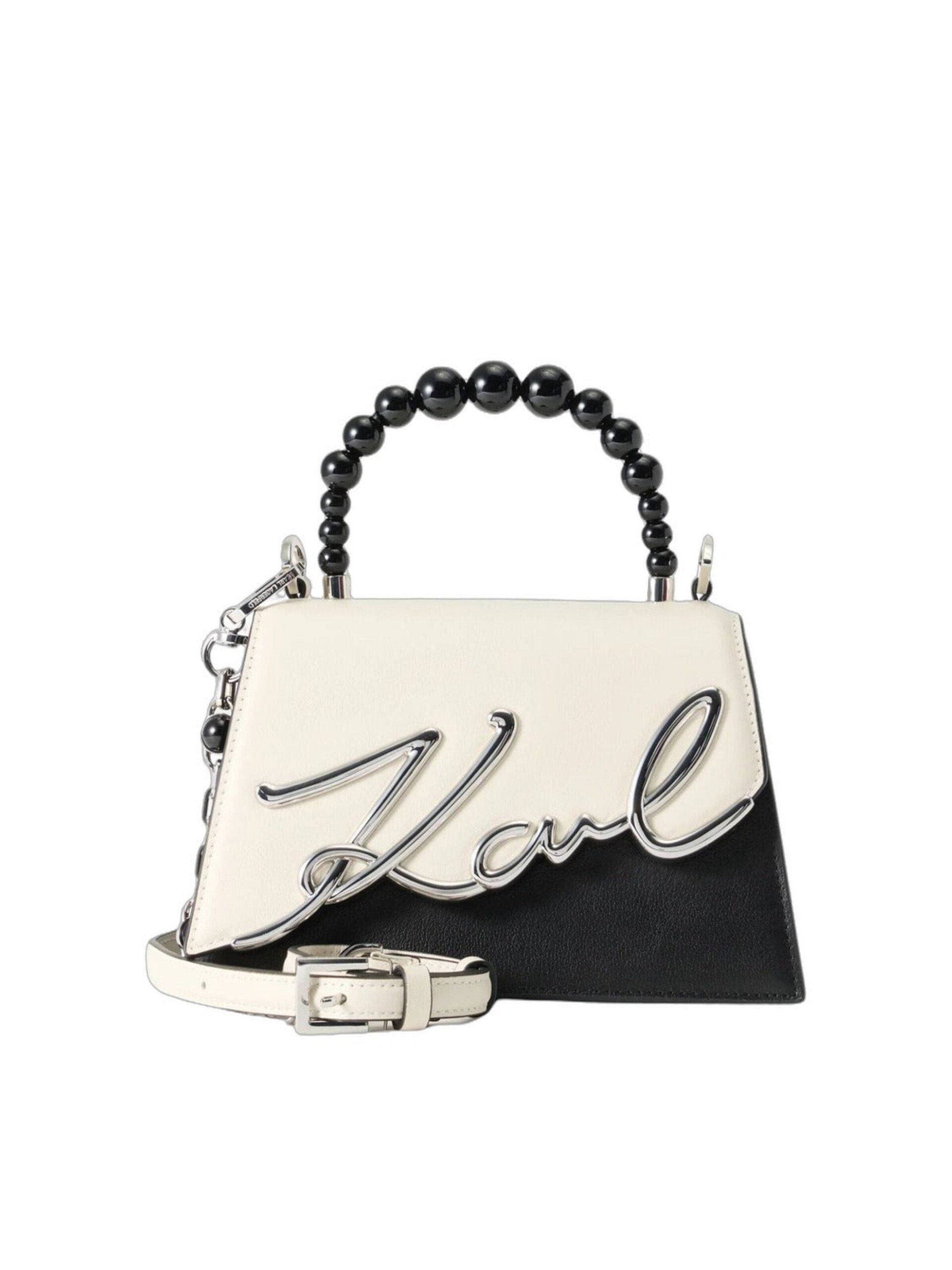 Karl Lagerfeld Handväska 'Karl Lagerfeld Sac Bandoulière Signature 2.0 Perles Cuir Noir & Blanc' dam