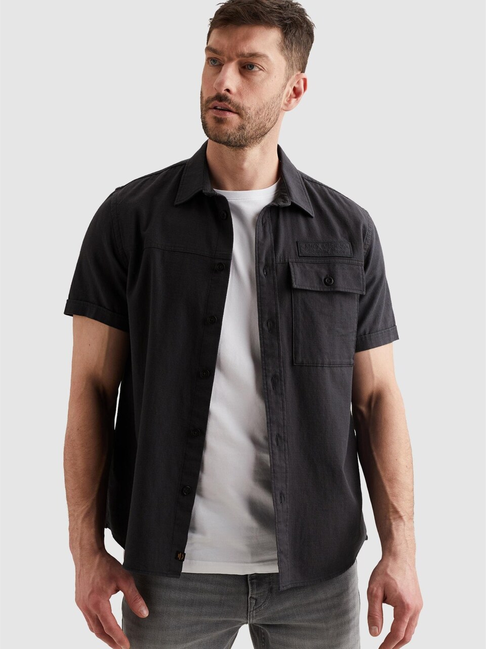 Skjorta 'Shirt in slub cotton with short sleeves'