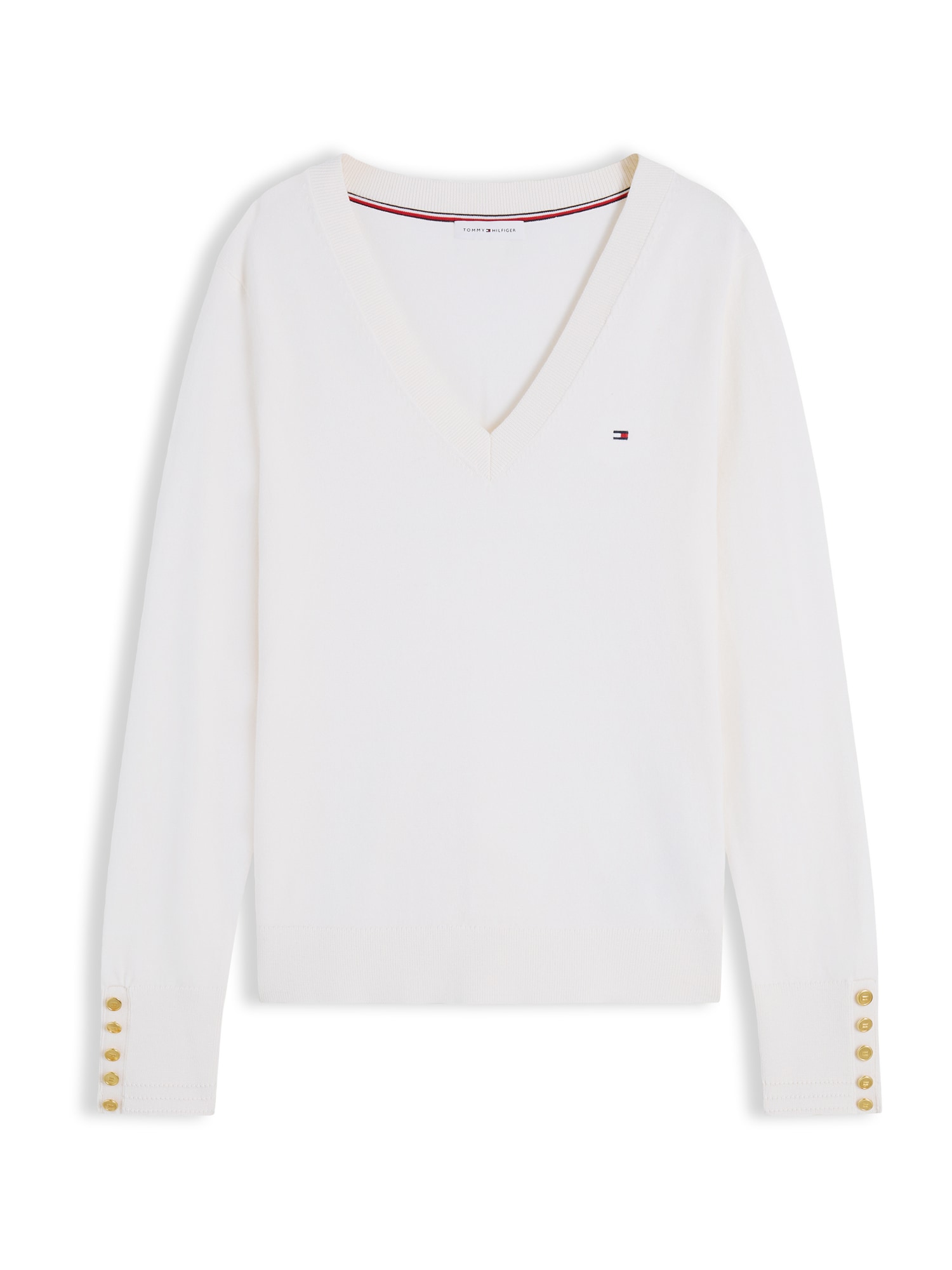 TOMMY HILFIGER Pulover 'Gold-tone Button Cuff'  boja slonovače