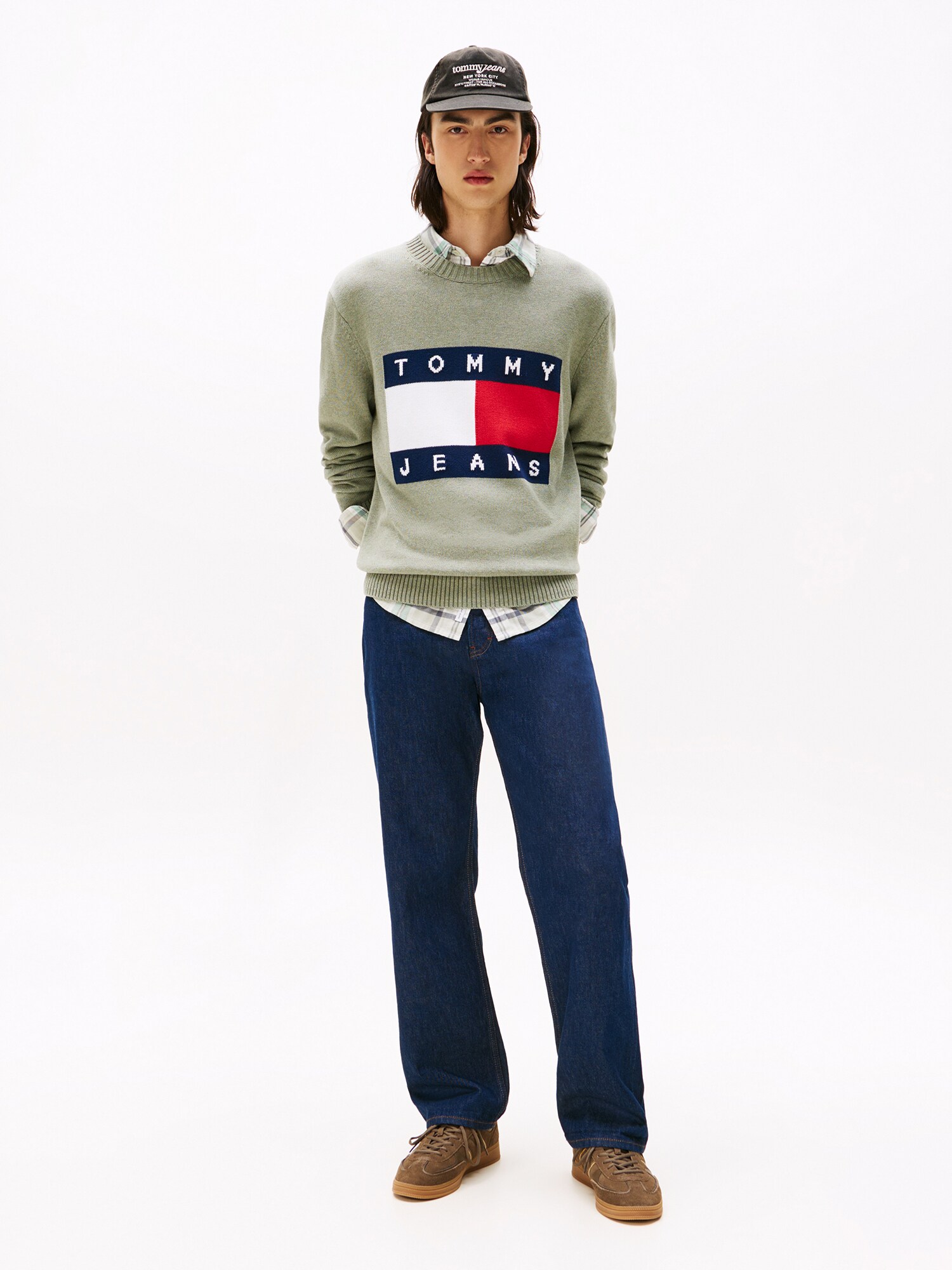 Tommy Jeans Sveter námornícka modrá / pastelovo zelená / červená / biela (obrázok 4)
