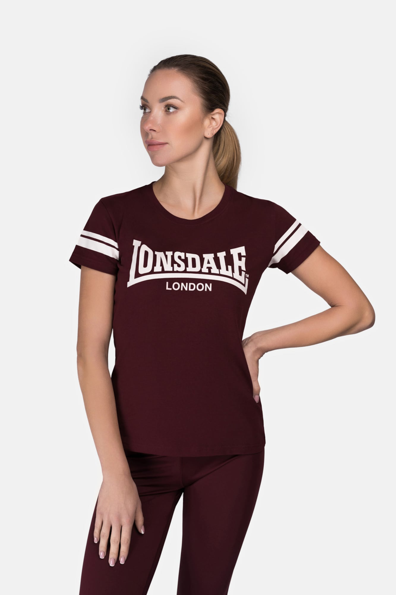 LONSDALE Póló borvörös / fehér termék 2. képe