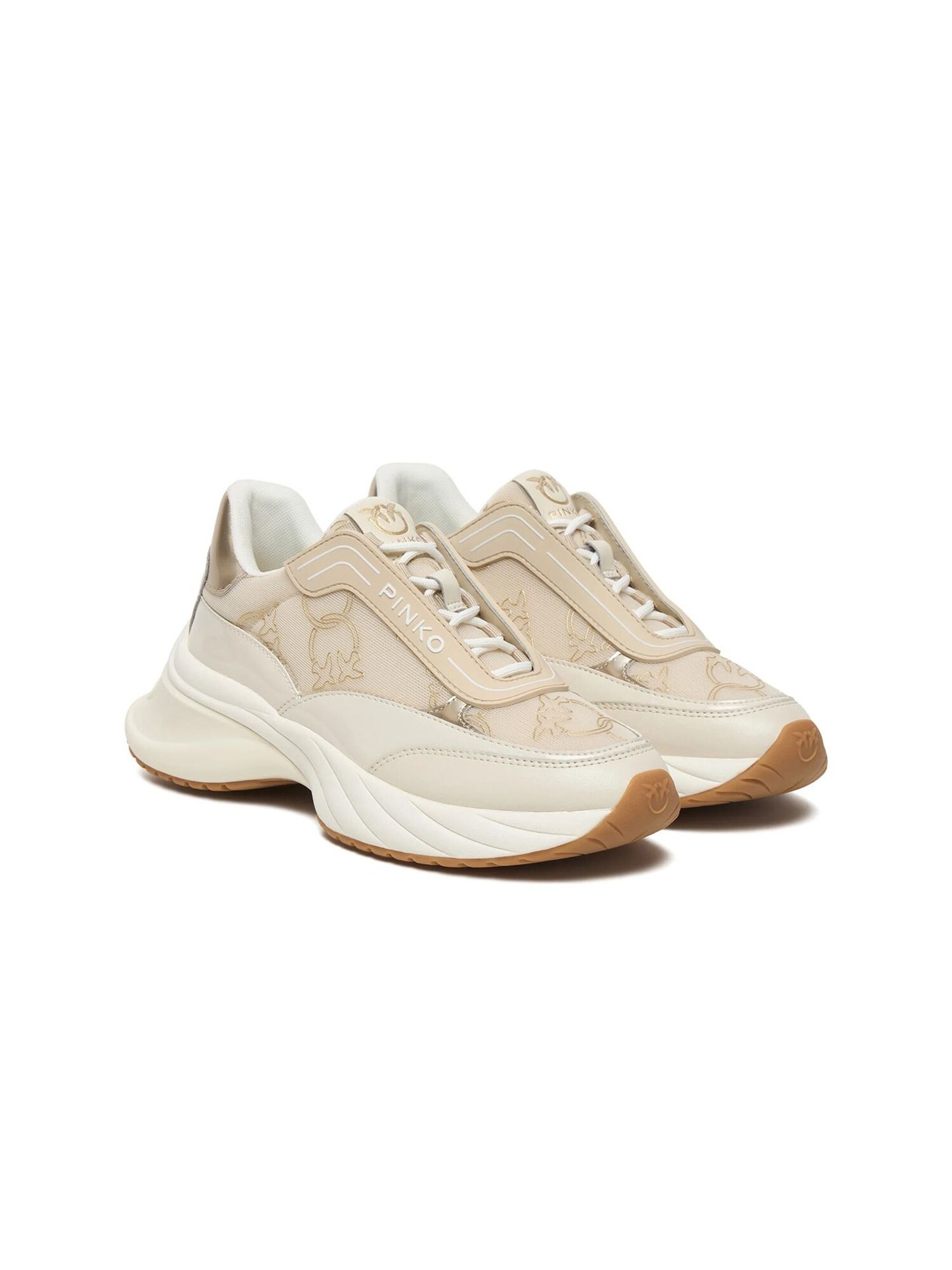 PINKO Zapatillas deportivas bajas 'Ariel 19 - Sneaker Calf Leather/Patent/Monogram Net' beige – imagen 2