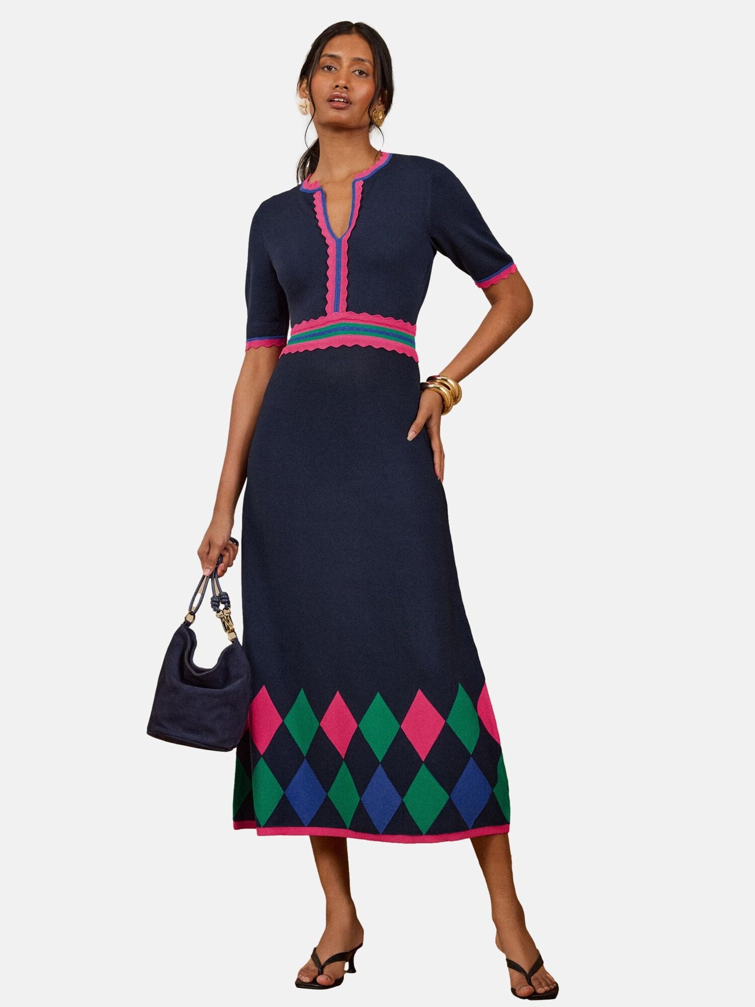 love & roses Vestido de punto navy / esmeralda / rosa