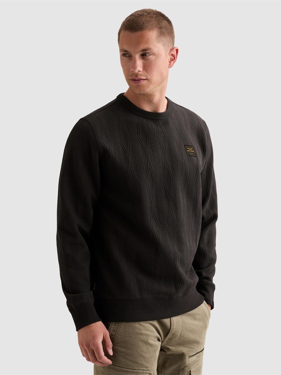 Sweatshirt 'Sweatshirt with allover jacquard pattern and badge'
